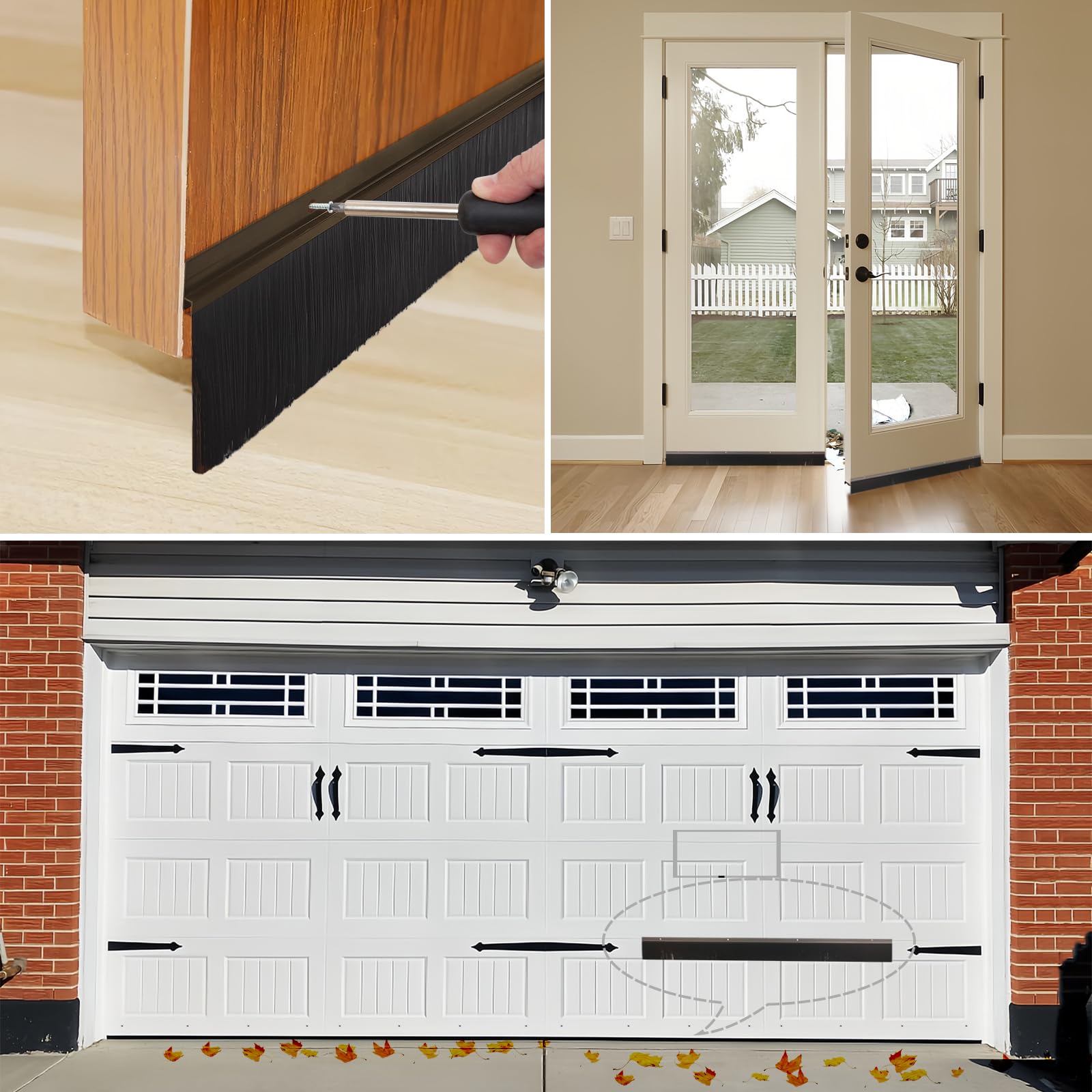 6 Sets Brown Garage Door Brush Sweeps Seal - 3 x 39.37 Inches Roll Up Door Brush for Weatherproofing & Pest Control - Durable & Easy to Install - Perfect for Home Garage, Warehouse & Commercial Doors (Brown, 6 Pack)