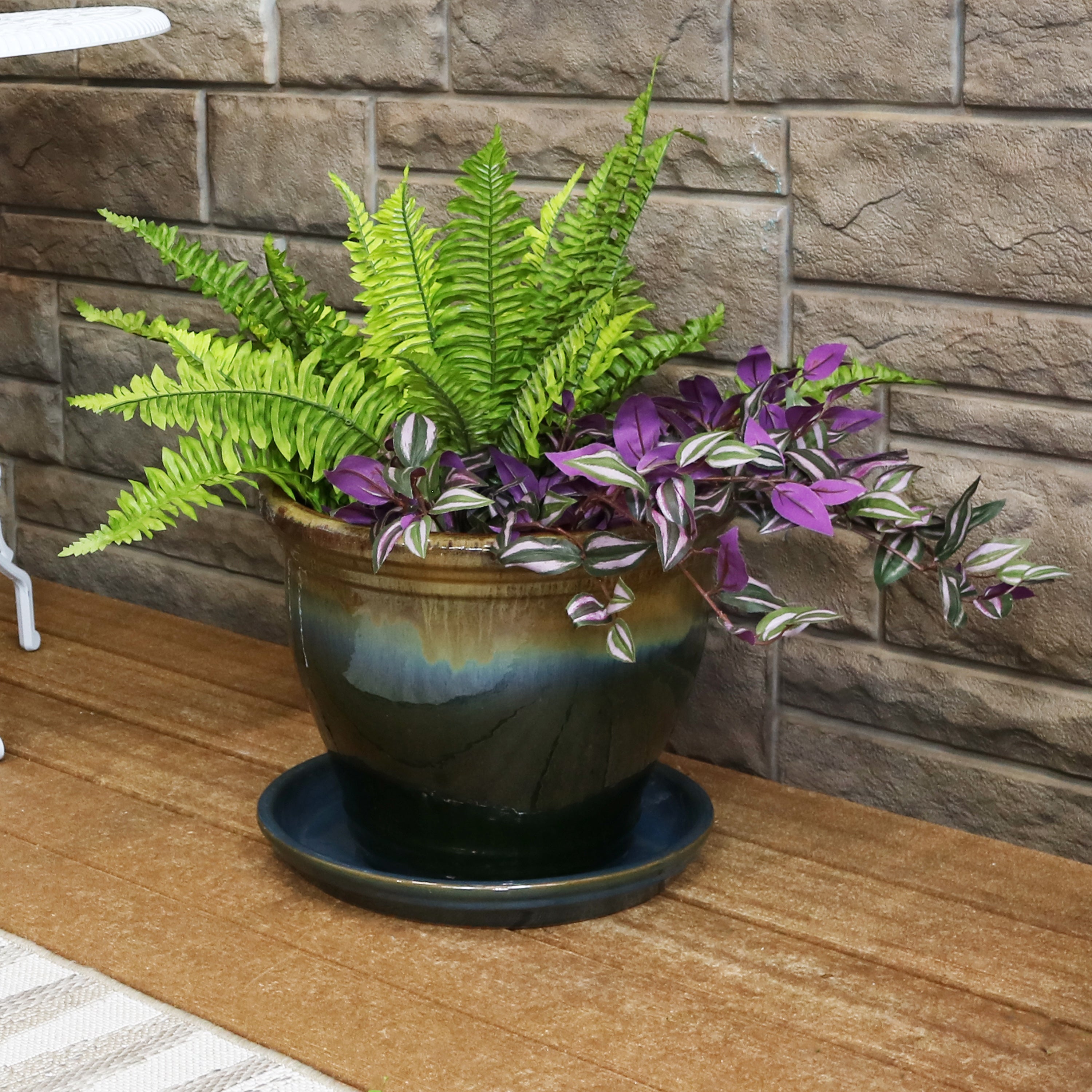 Sunnydaze Set of 2 Glazed Ceramic Planter Saucers - 6 Inch Flower Pot Trays for Indoor & Outdoor Plants - Perfect for Drainage and Protecting Surfaces