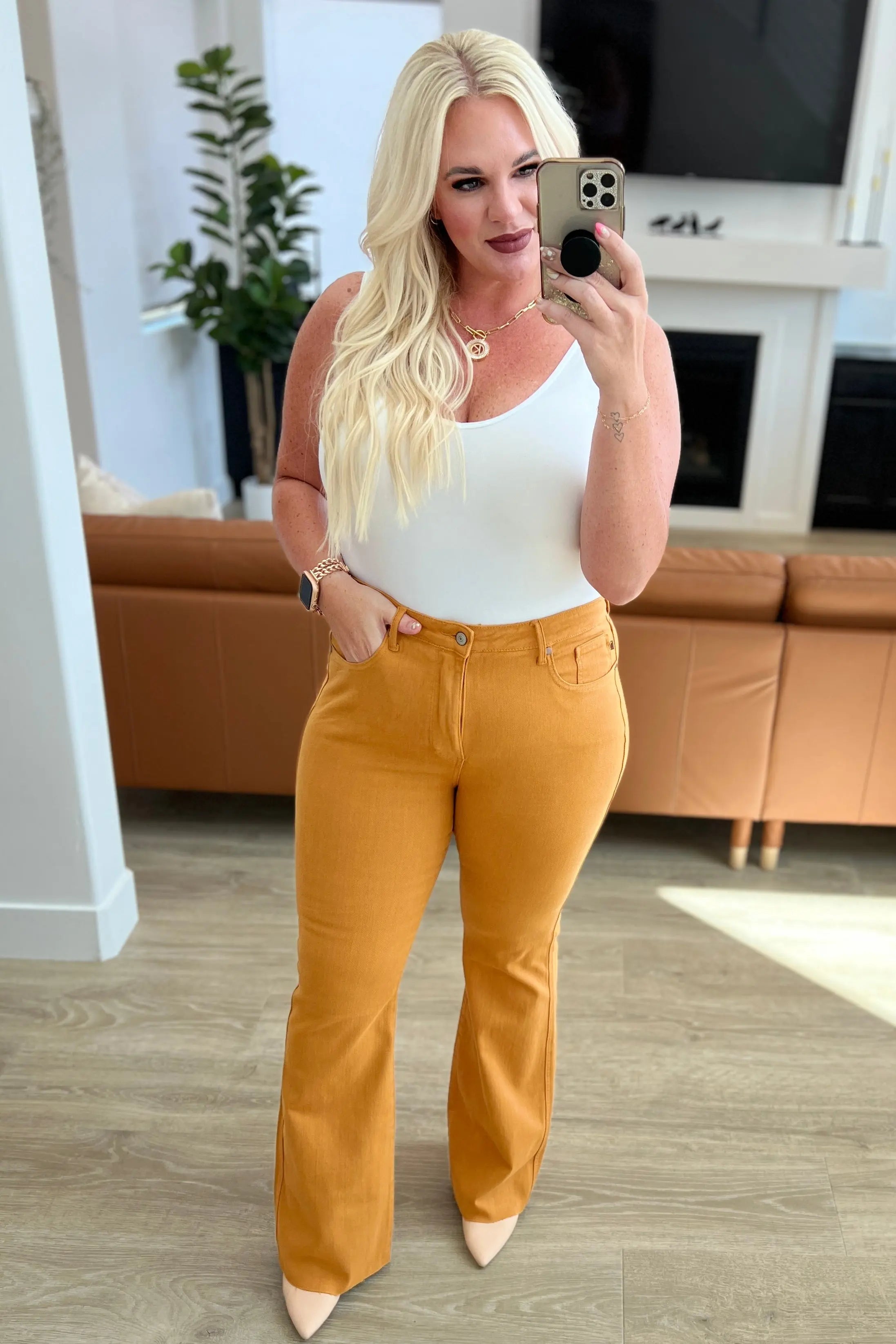 Melinda High Rise Control Top Flare Jeans for Women - Marigold Wash | Slimming & Comfortable Stretch Denim | Perfect for Casual Outfits & Date Nights