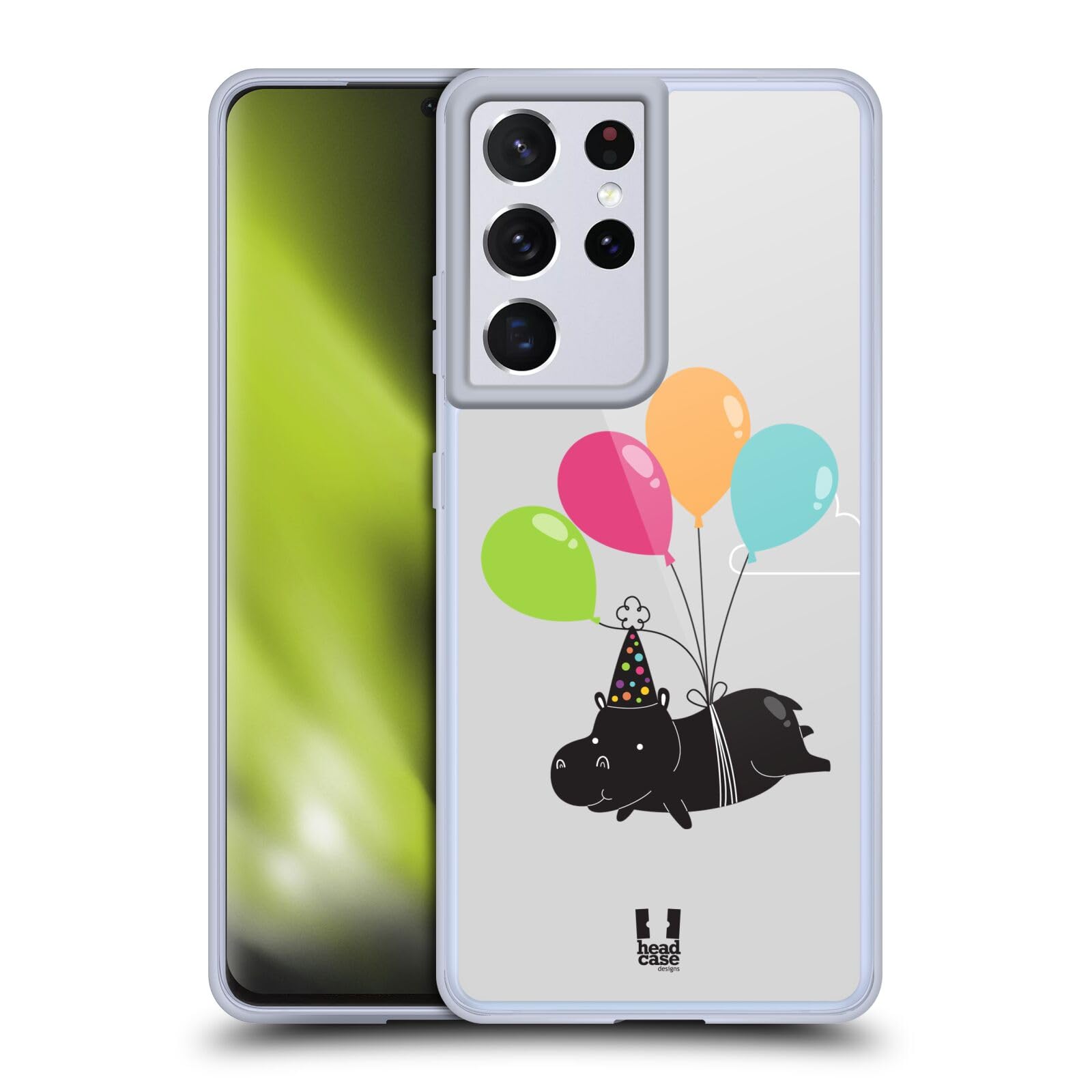 Head Case Designs Balloon Lover Hippo Soft Gel Case for Samsung Galaxy S21 Ultra 5G - Cute Party Animal Phone Cover for Birthdays, Gifts & Festive Celebrations