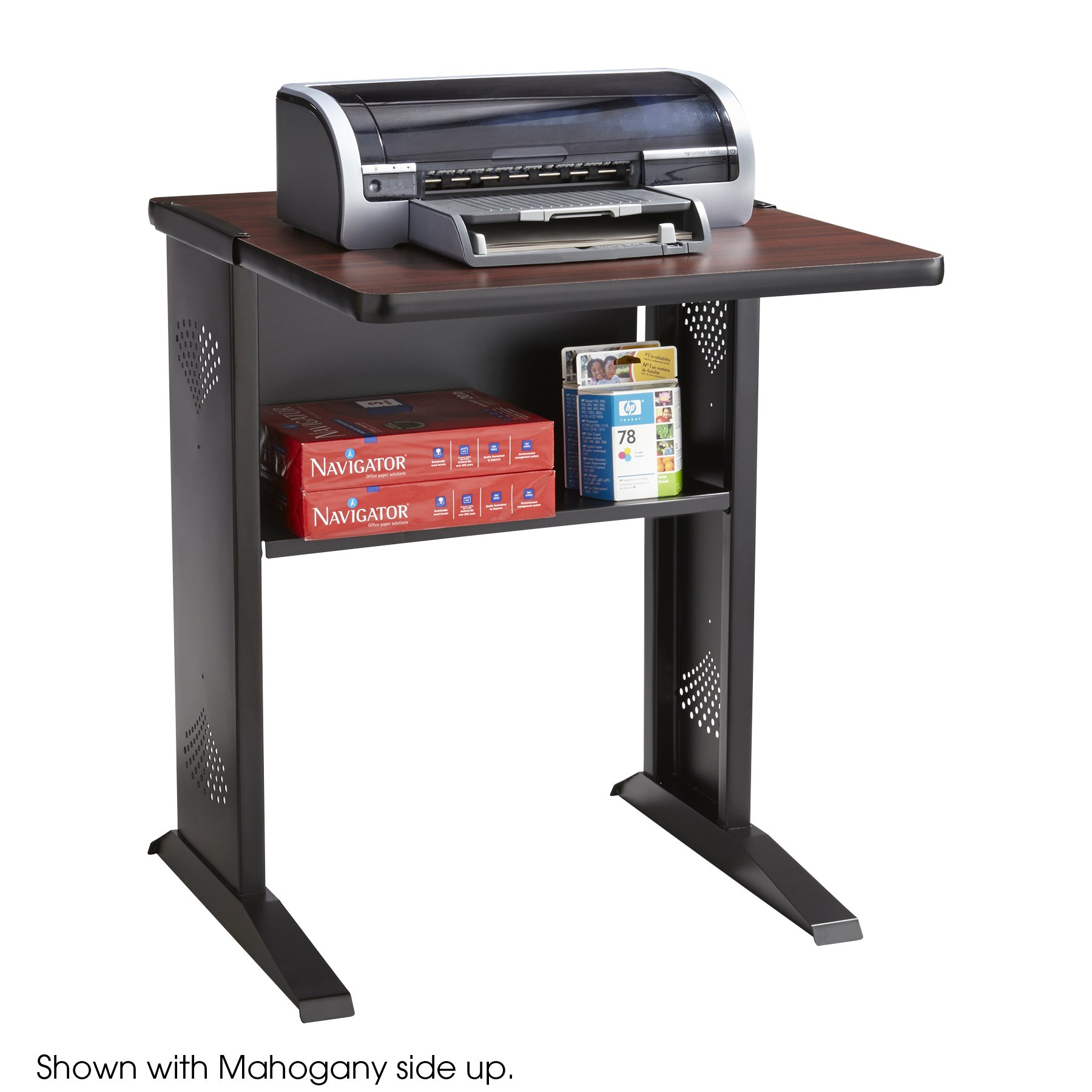 Safco 1934 Reversible Top Fax and Printer Stand - 24 Inch Wide Office Desk Organizer in Mahogany & Medium Oak Finish | Perfect for Home Office, Workspace & Small Business Setup