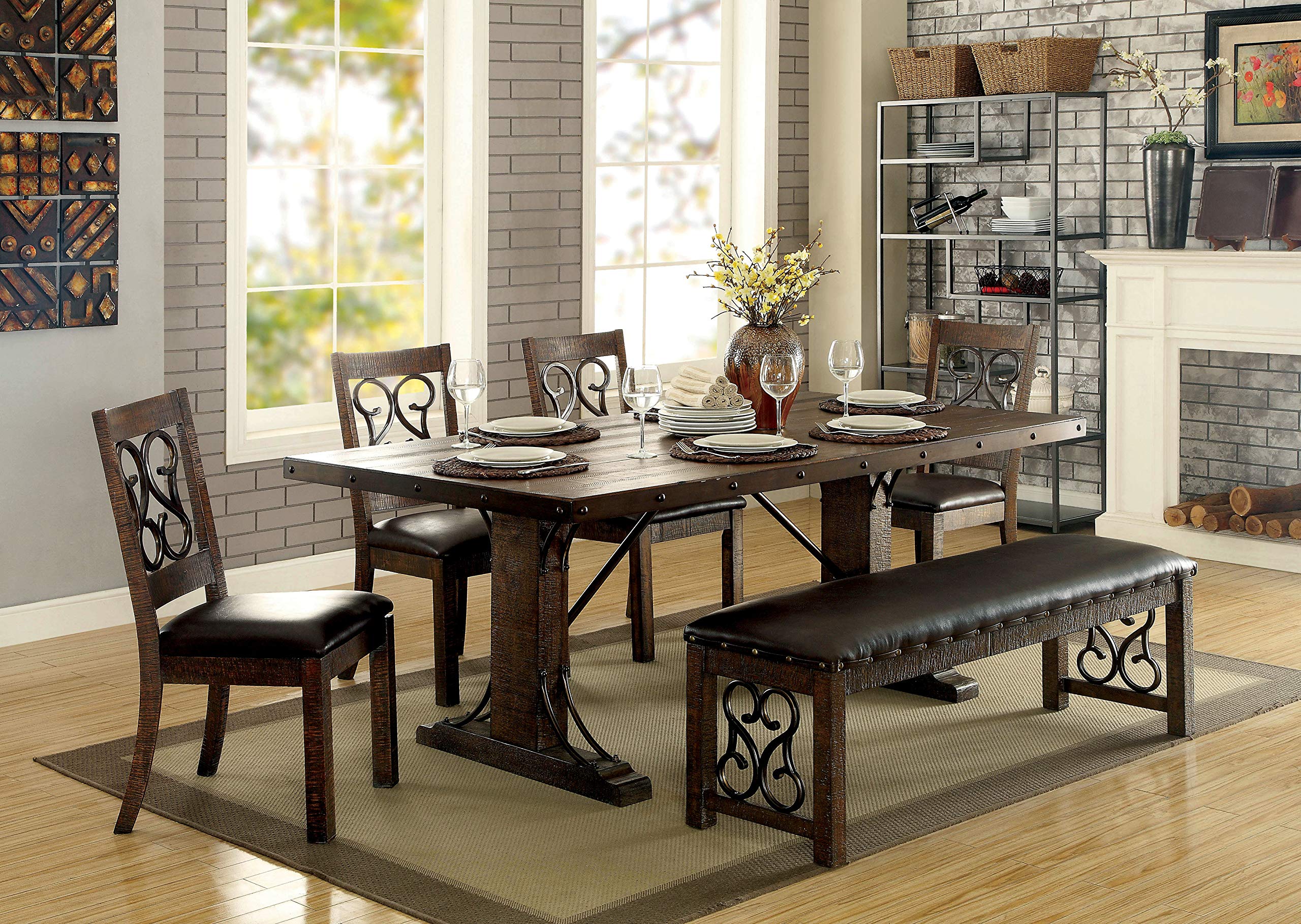 24/7 Shop at Home Adria Padded Dining Bench - Rustic Walnut & Espresso Finish, Comfortable Upholstered Seat for Kitchen, Breakfast Nook, or Entryway Decor
