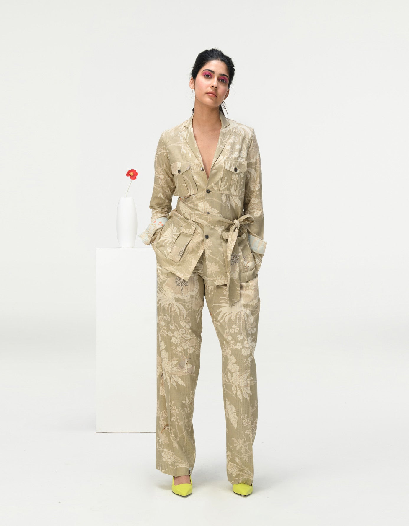 Men's Safari Jacket - Cotton Silk Blend Checkered Oyster Grey Shirt for Outdoor Adventures & Travel