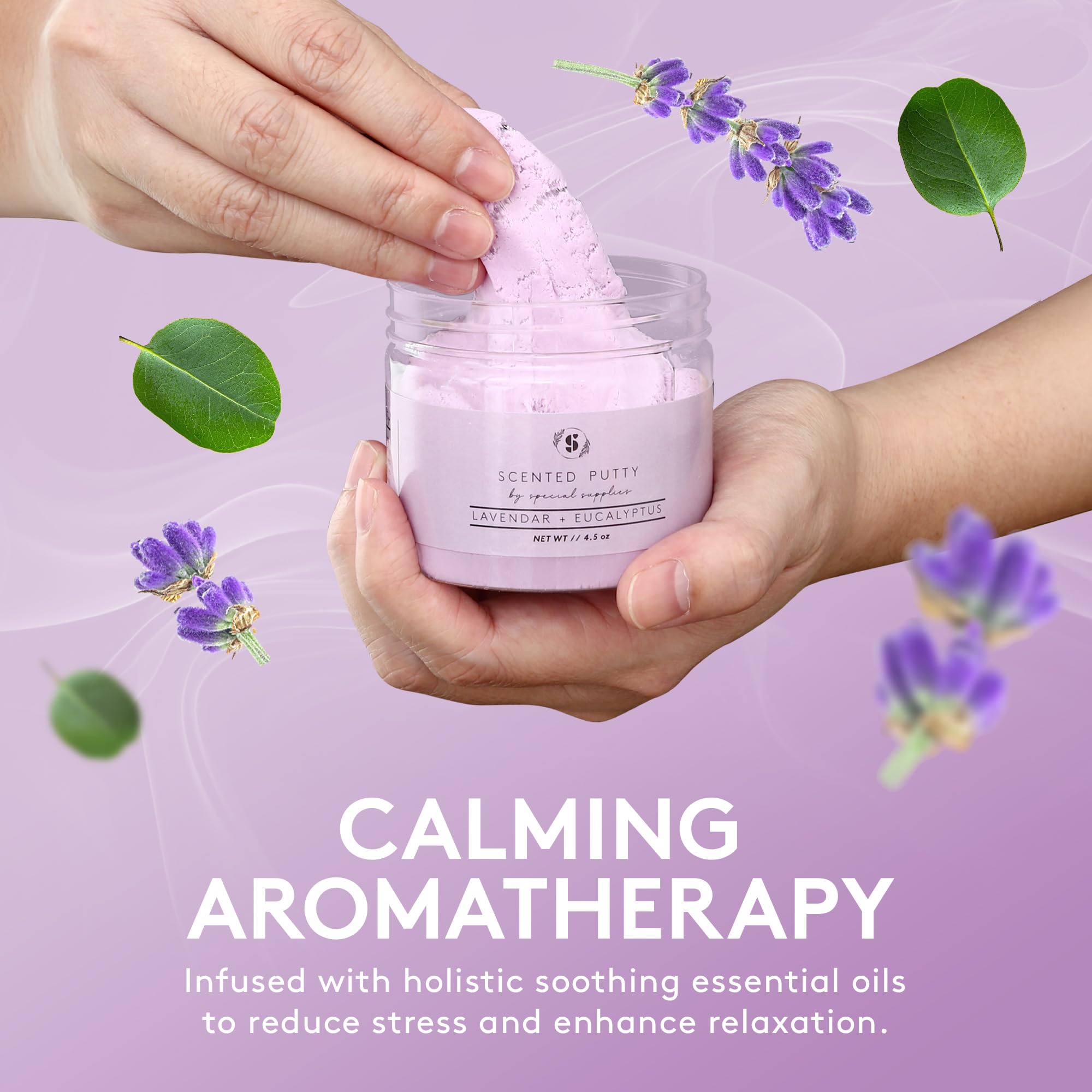 Aromatherapy Scented Therapy Putty with Lavender & Eucalyptus Essential Oils - Stress Relief & Sensory Play Dough for Adults, Kids - Non-Toxic, Non-Stick 4.5 oz - Perfect for Meditation, Anxiety Relief & Classroom Fidget Toys