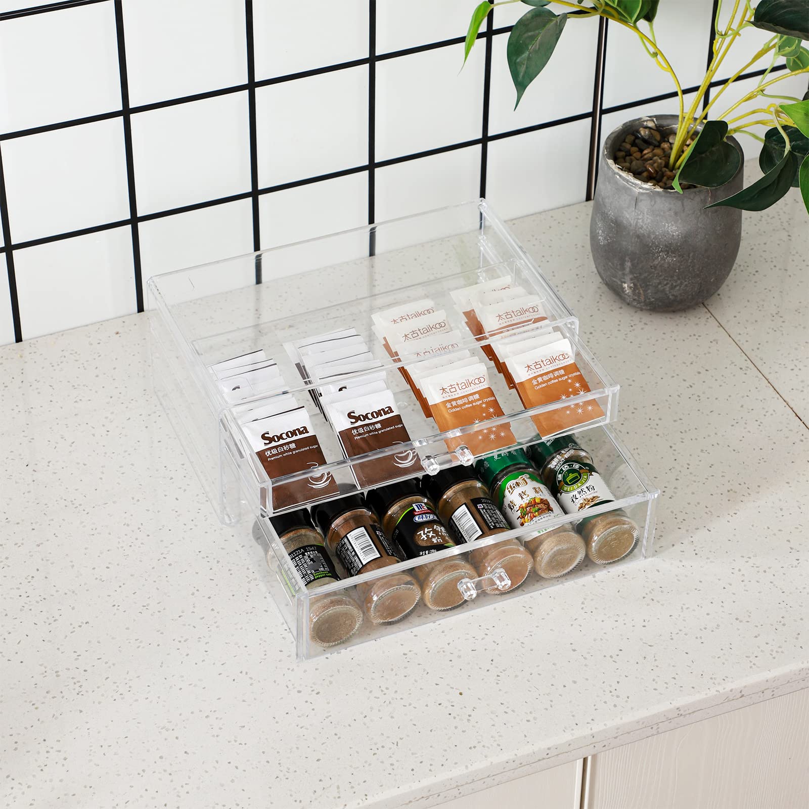 Clear Acrylic Desk Organizer with 2 Stackable Drawers - Skin Care, Jewelry & Makeup Storage for Vanity, Bathroom & Bedroom Organization - Perfect for Hair Clips, Beauty Products & Countertop Display