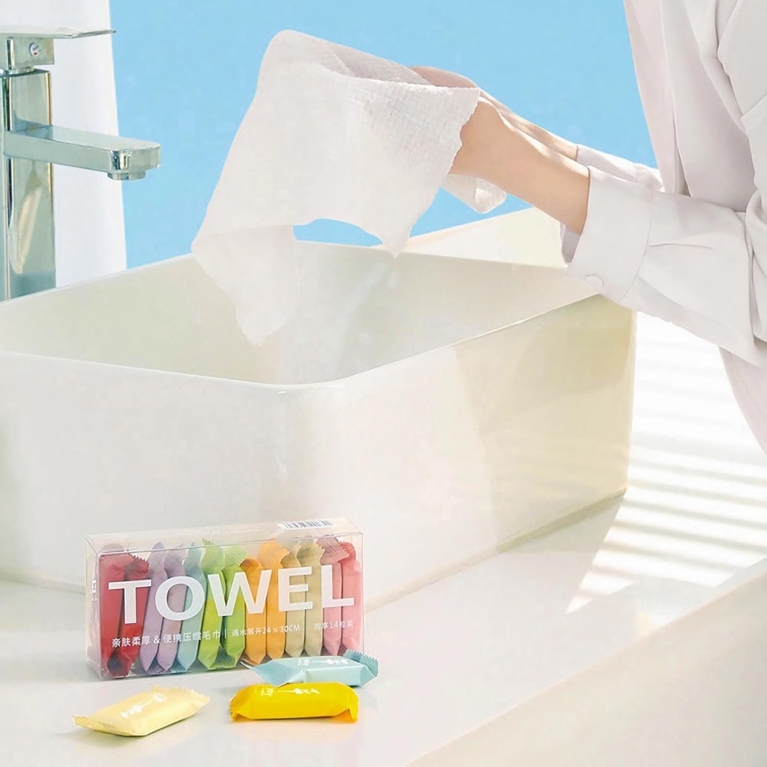 ITUSHA 14 Pack Compressed Towel Tablets - Reusable Portable Face & Body Washcloths for Travel, Camping, Hiking | Wet & Dry Disposable Towels for Baby, Pet & Beauty Use | Compact Towels for Home, Gym & Outdoor Activities