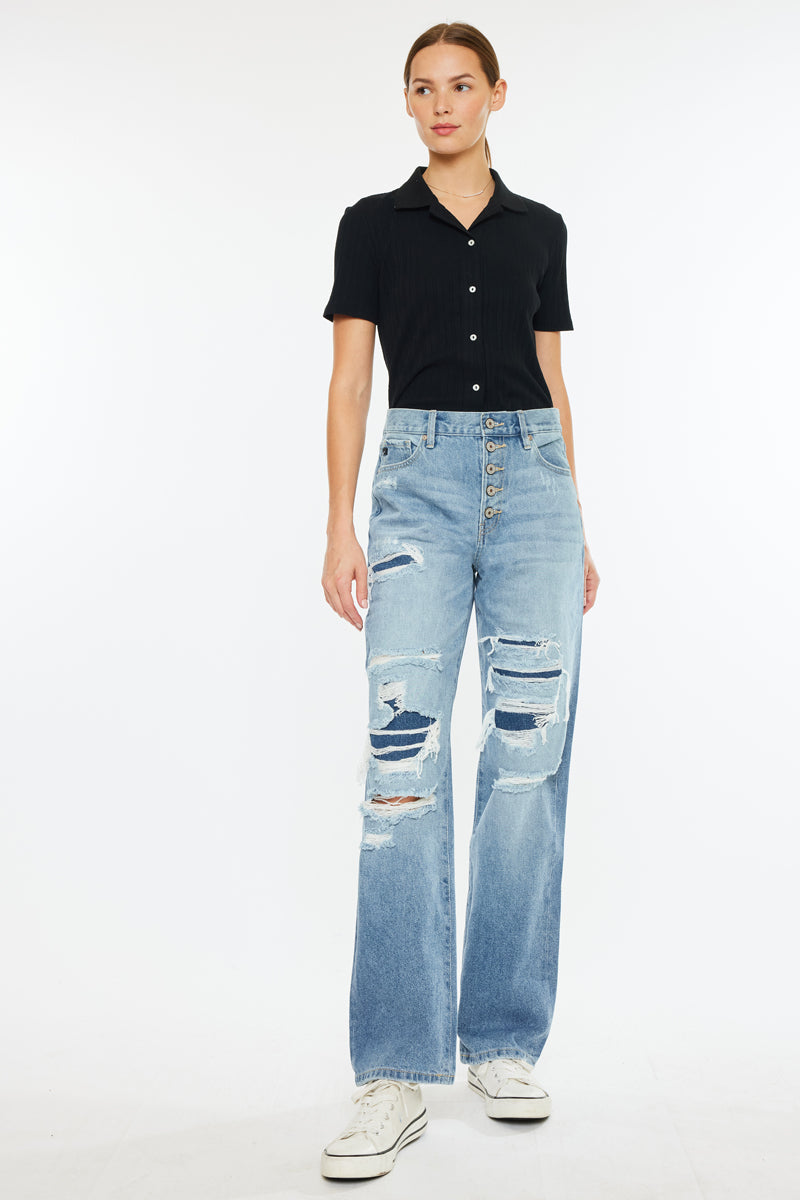 Maddie Ultra High Rise 90's Boyfriend Jeans for Women - Vintage Distressed Denim Pants with Stretch - Casual Streetwear & Retro Fashion Outfit