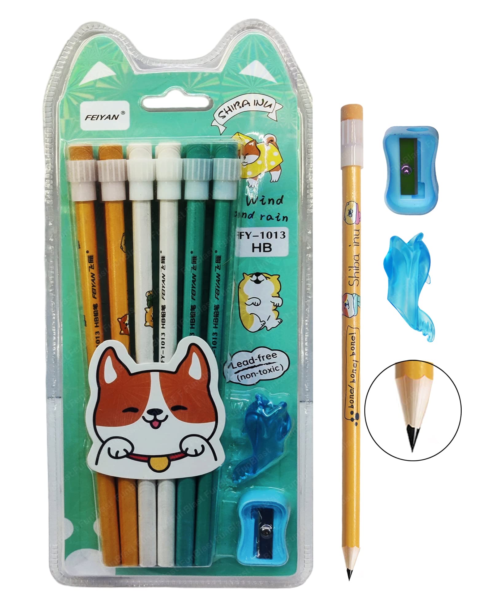 FunBlast 12-Piece Kawaii Pencil Set for Kids - Colorful Drawing Pencils with Sharpener, Cute School & Art Supplies, Perfect for Birthday Gifts, Classroom, Homework & Creative Sketching