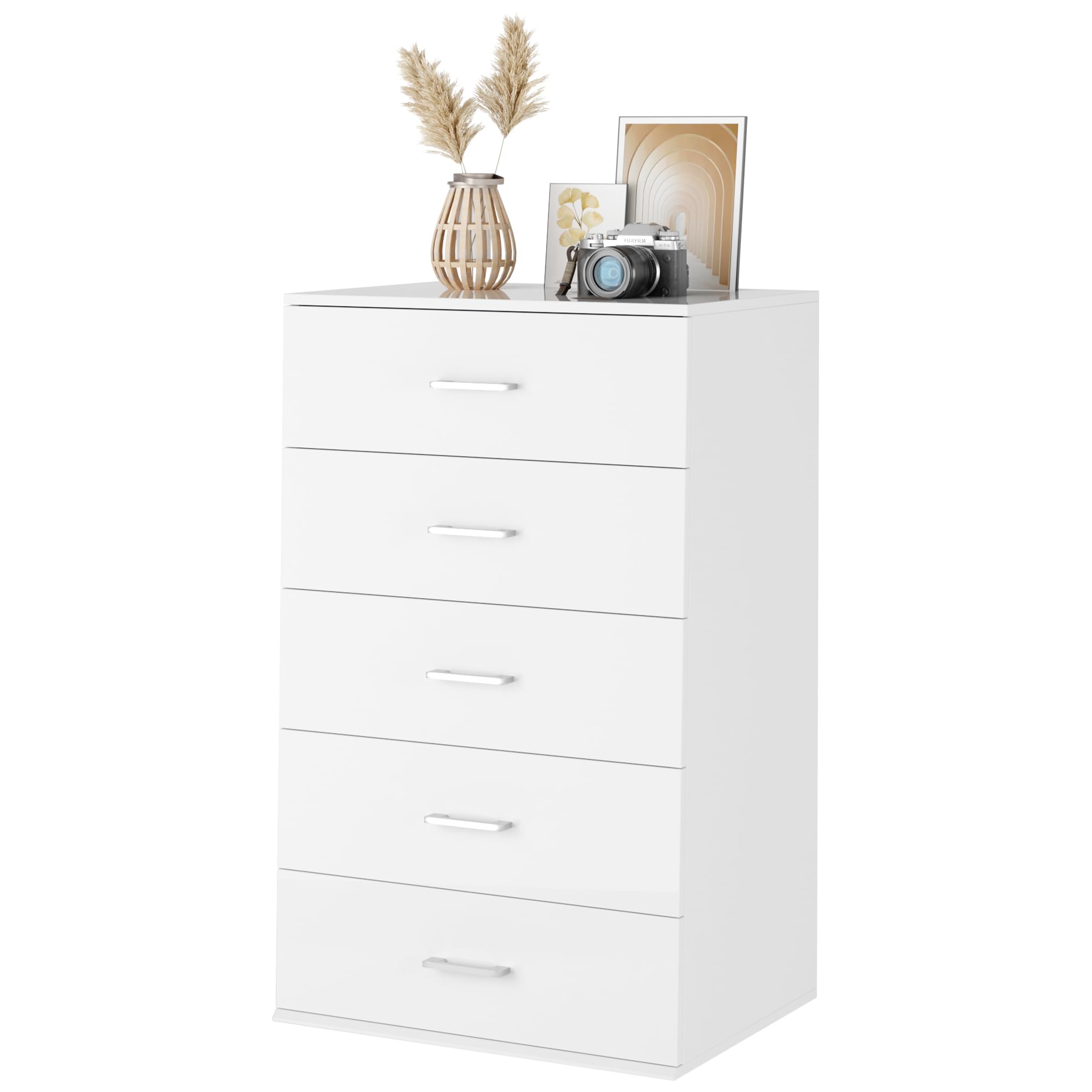 TTVIEW White Dresser with Metal Handles - 5-Drawer Tall Chest of Drawers for Bedroom, Living Room, Entryway & Kitchen Storage | Modern Furniture for Home Organization & Decor