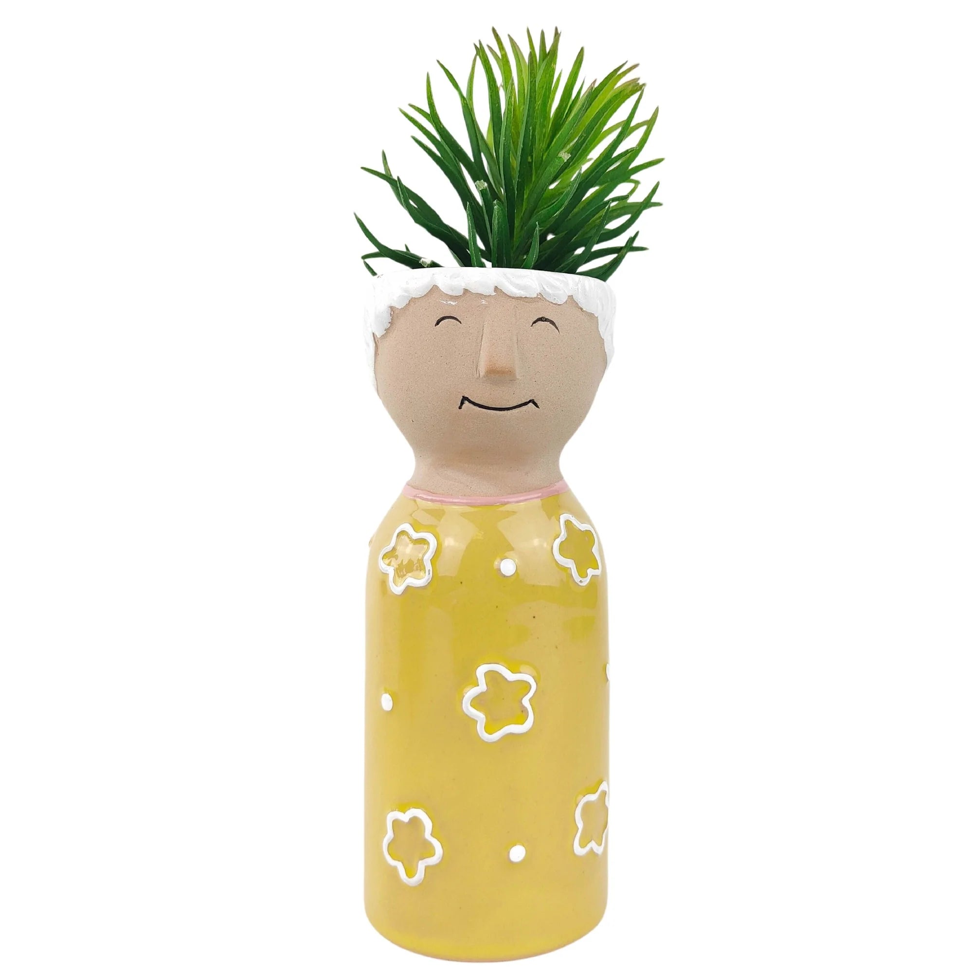 Large Yellow Flower Pot for Grandma - 18cm Tall Ceramic Planter for Indoor & Outdoor Plants, Home Decor, Garden, Patio