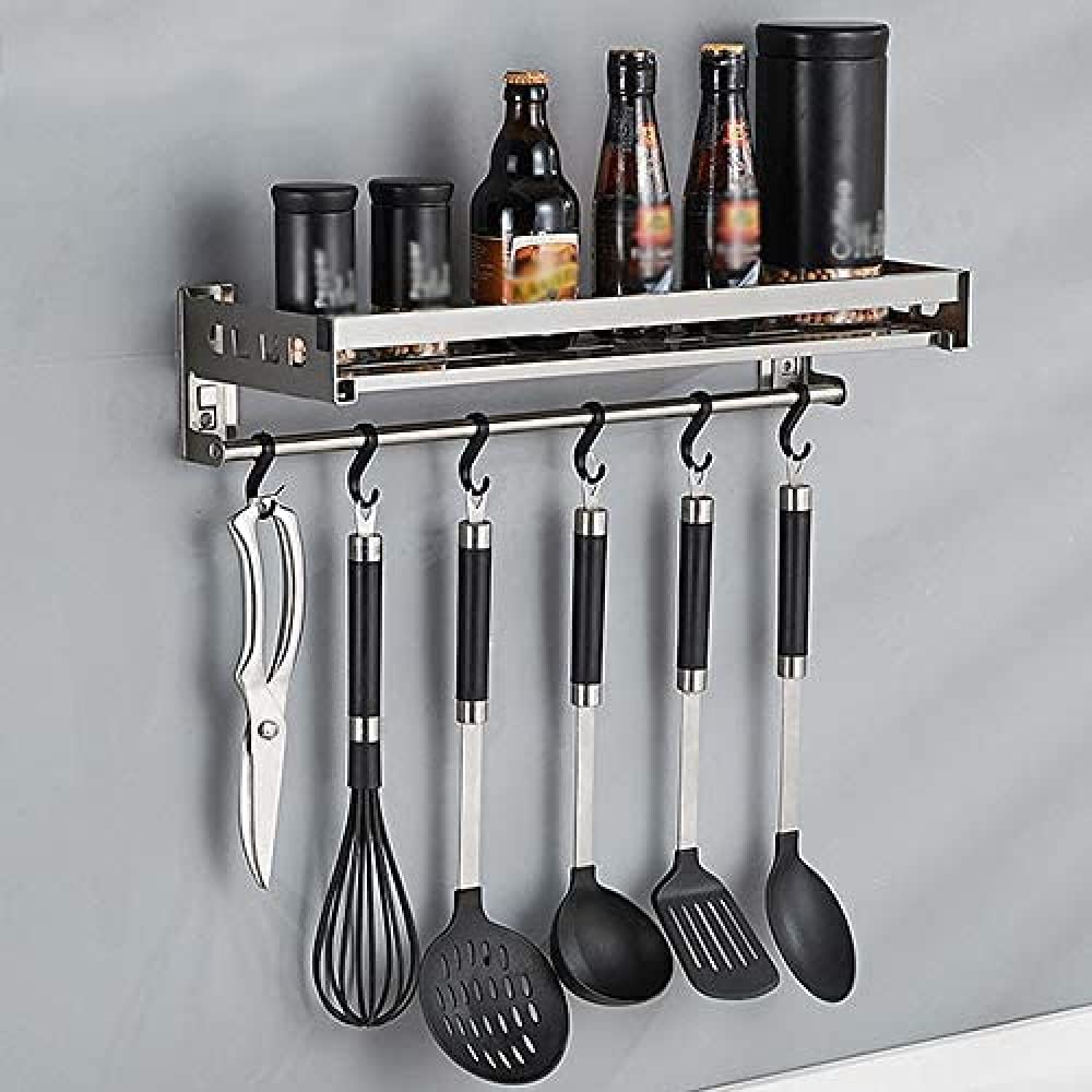 Stainless Steel Wall Mounted Pot Pan Rack - 60CM Multifunctional Kitchen Organizer with Hooks for Cookware Storage | Perfect for Small Kitchens & Space Saving Solutions