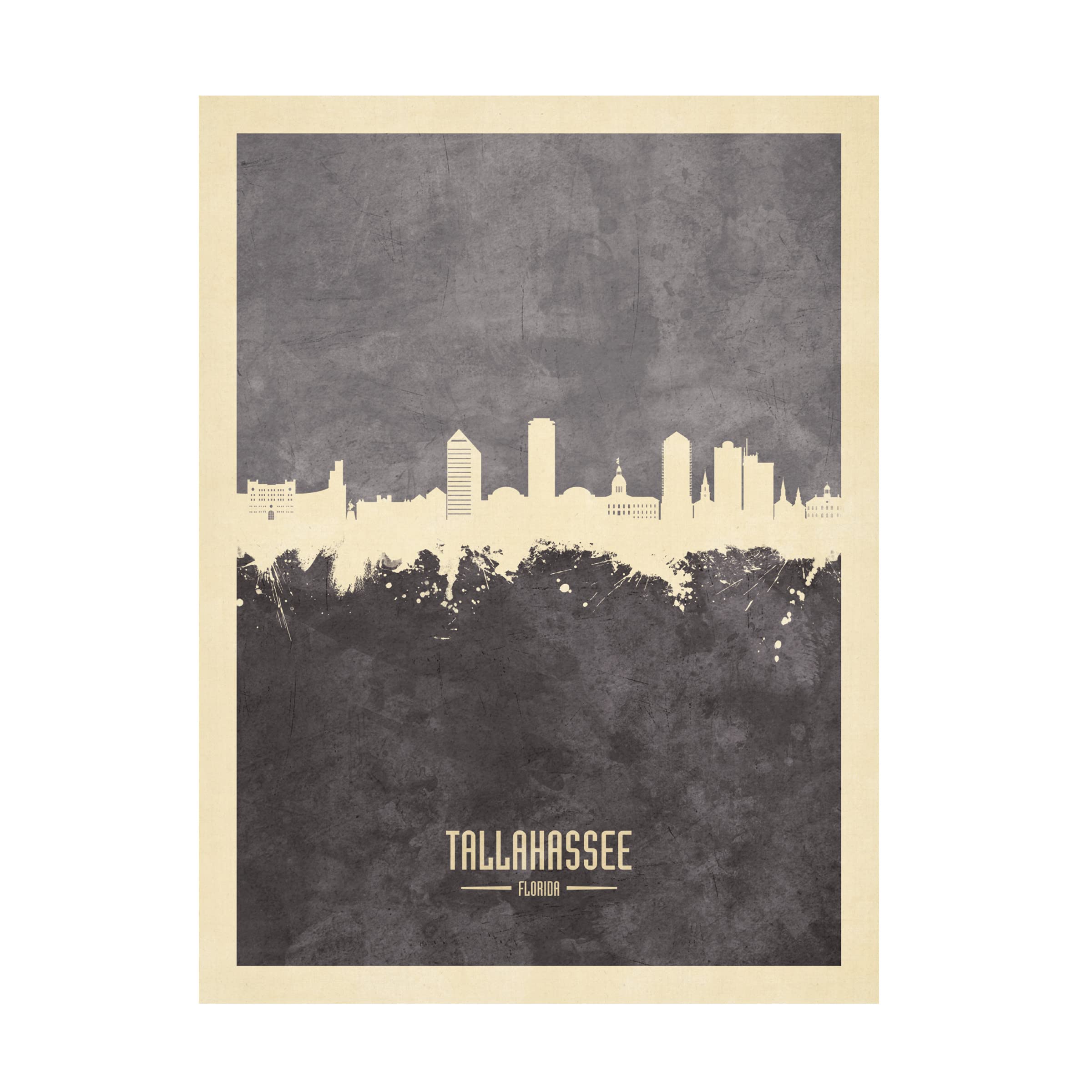 Michael Tompsett Tallahassee Florida Skyline Gray Canvas Wall Art Print - Modern Cityscape Painting for Home & Office Decor