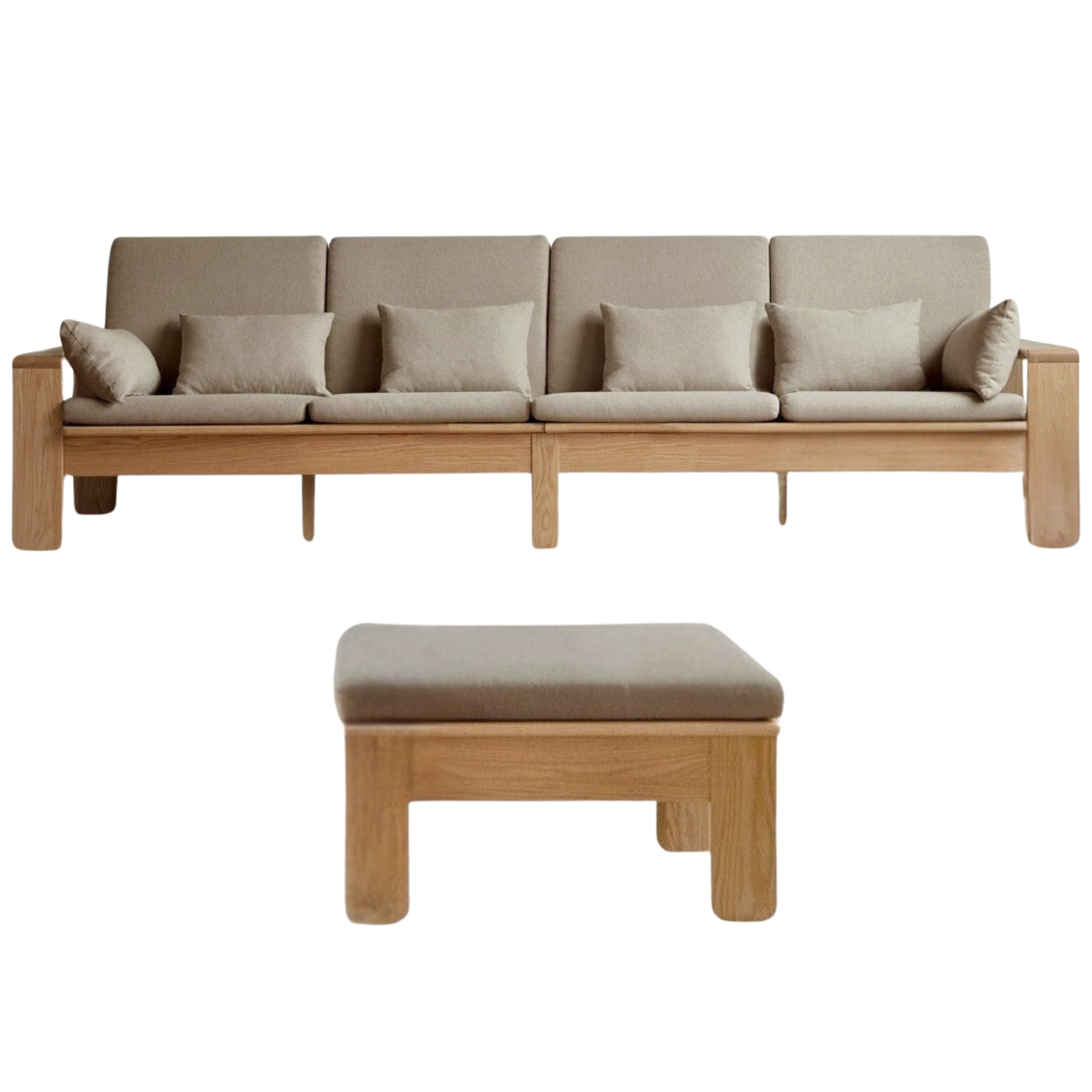 125.9х59.4х36.2 inch / 320х151х92сm / Natural Wood - smoked chestnut brown four-seater sofa  footstool