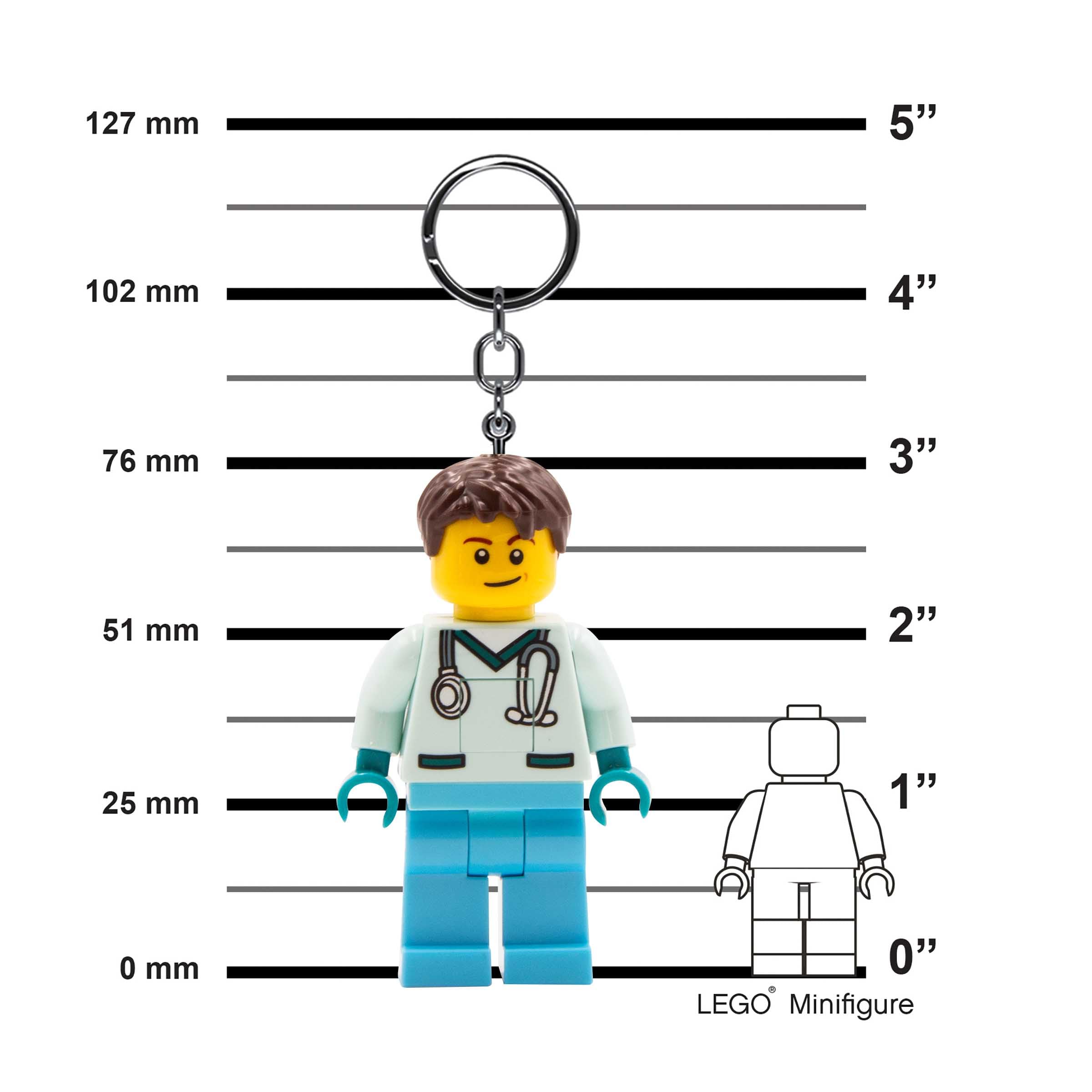 LEGO Minifigures Keychain Light - Male Nurse Collectible - 3 Inch Tall Figure (KE194H) - Perfect for Keychains, Gifts, and LEGO Fans