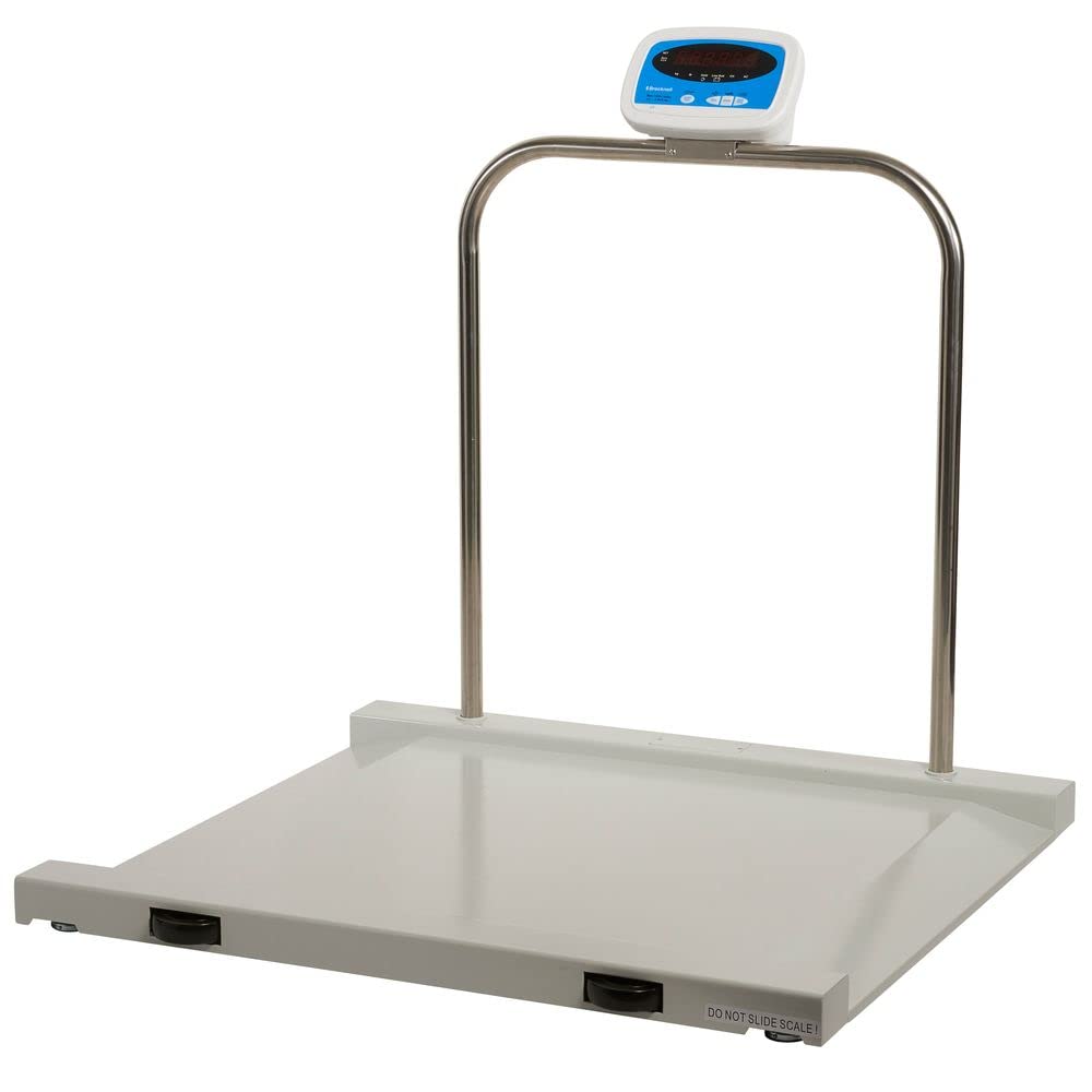 Brecknell 1000 lb Capacity Wheelchair Scale with LCD Display - Heavy Duty Steel Construction, Low Profile Design, Handles & Wheels, Battery/AC Powered - Ideal for Medical Facilities, Nursing Homes & Home Healthcare Use