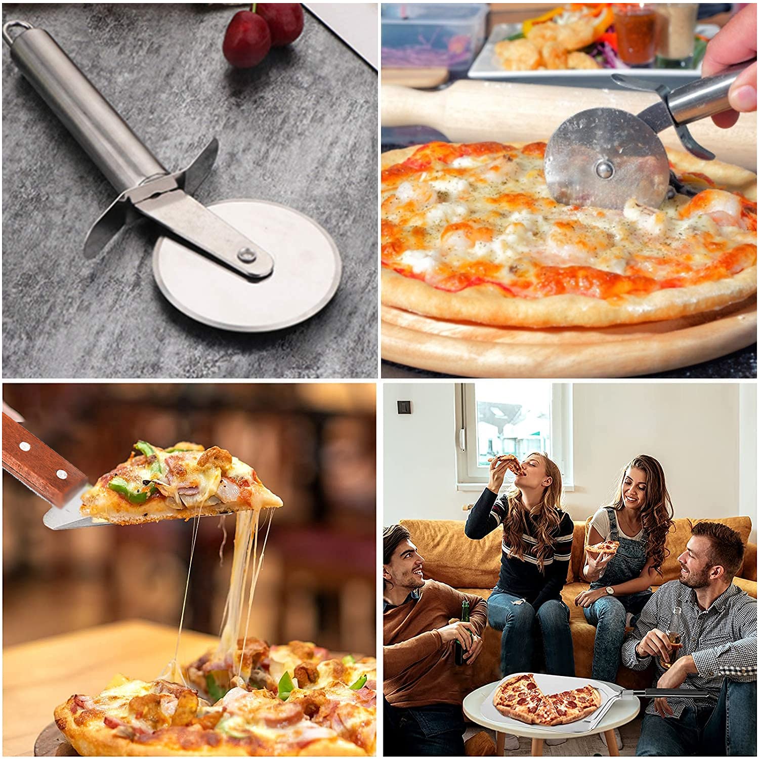 10 Inch Stainless Steel Pizza Peel with Foldable Wooden Handle - Non-Stick Pizza Paddle for Oven, Grill & Baking - Perfect for Home Kitchens, Pizzerias & Outdoor BBQ Cooking