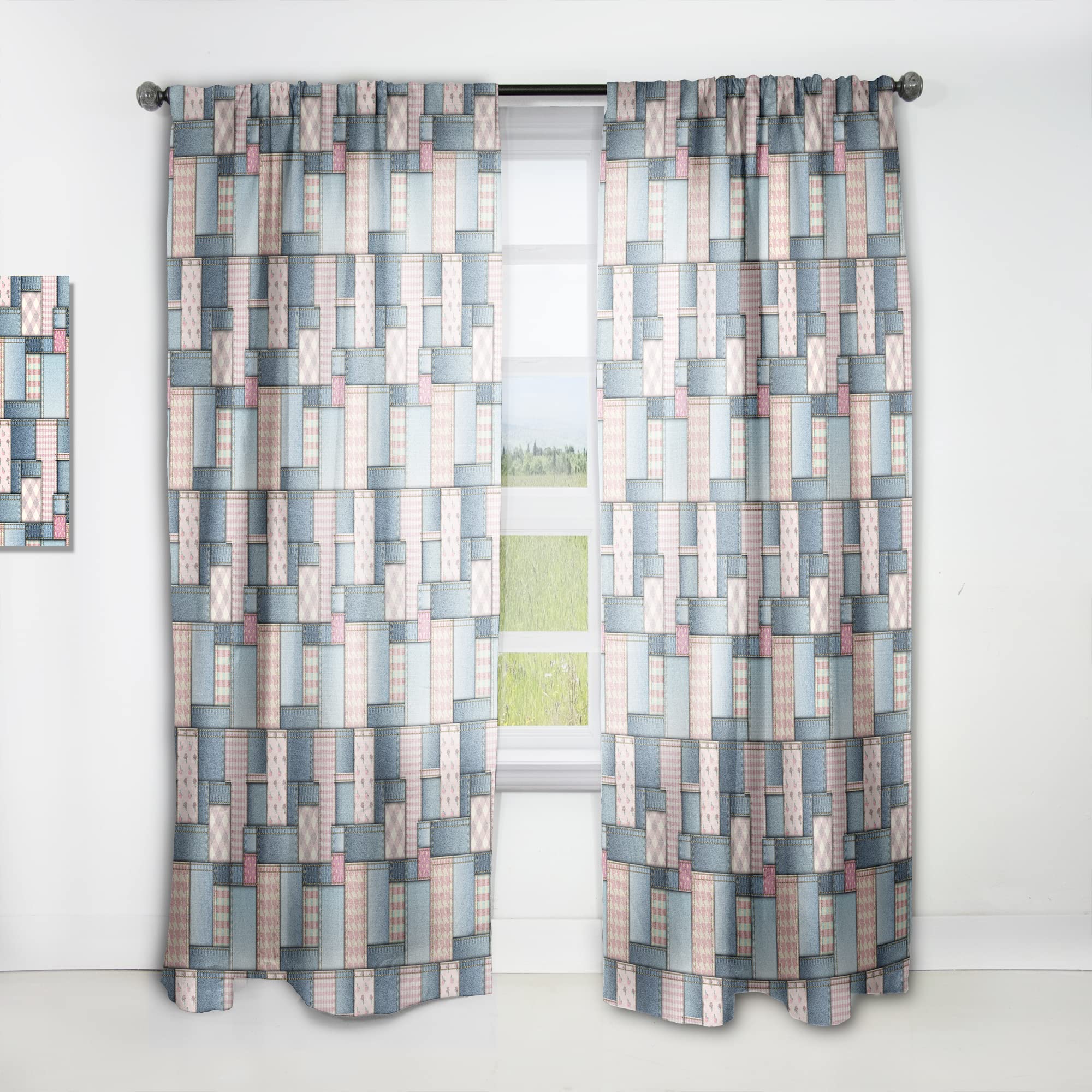 DesignQ Pink Patchwork Pattern Thermal Insulated Curtains - Single Panel 52x108 - Elegant Window Treatments for Bedroom & Living Room - Perfect for Home Decor, Privacy & Energy Efficiency