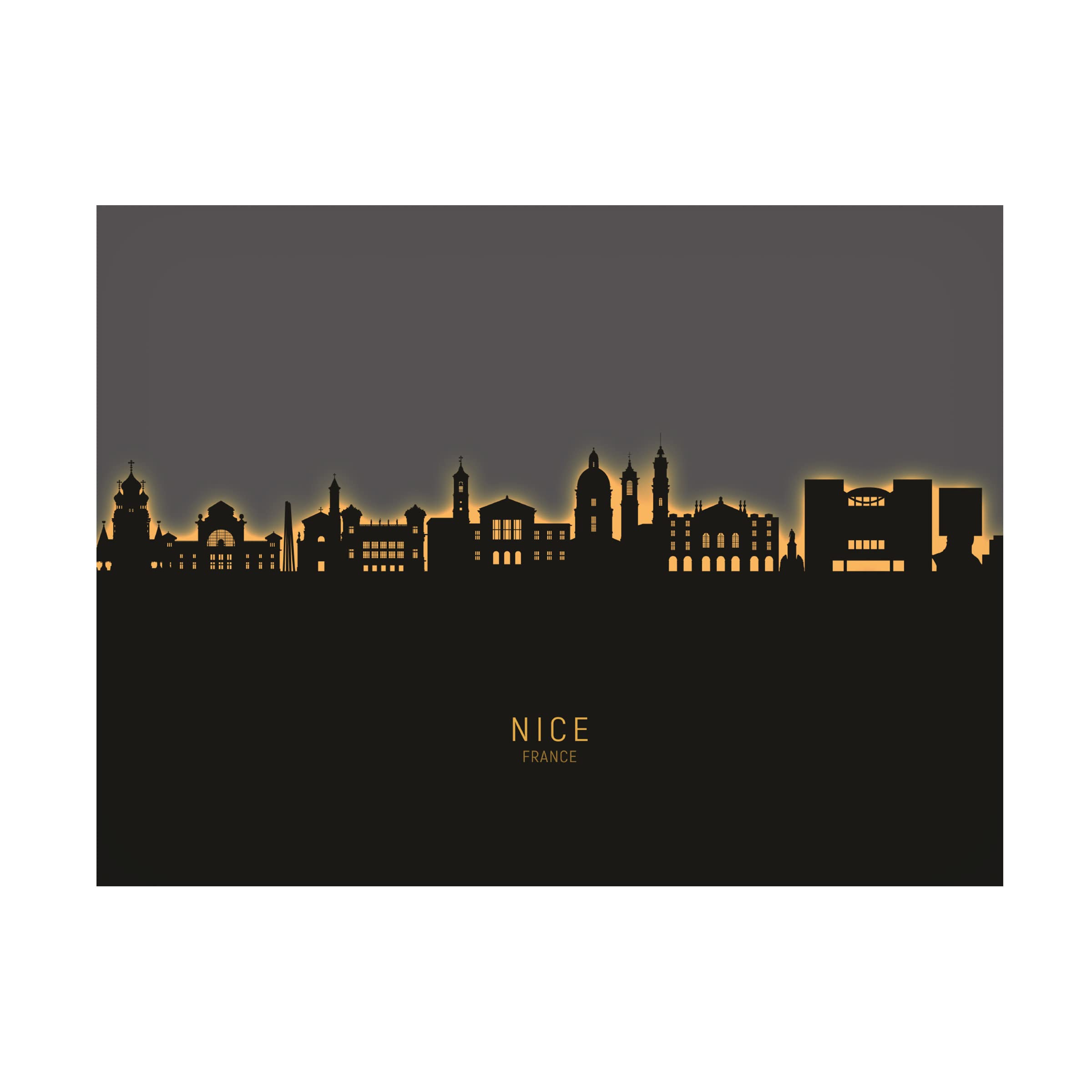 Michael Tompsett Nice France Skyline Glow II Canvas Wall Art Print - Modern Cityscape Painting for Living Room, Bedroom & Office Decor