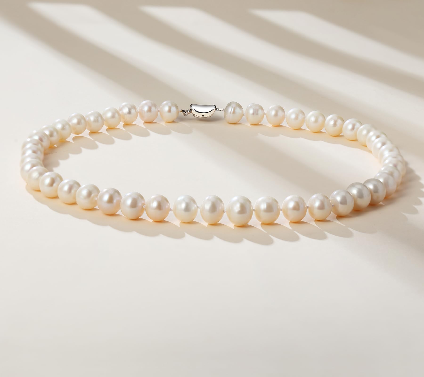 11-12mm Natural White Freshwater Pearl Necklace for Women - 18/20/22/24 Inch Genuine Cultured Pearls with 925 Sterling Silver Clasp - Elegant Jewelry Gift for Mom, Grandmother - Perfect for Weddings, Anniversaries & Special Occasions
