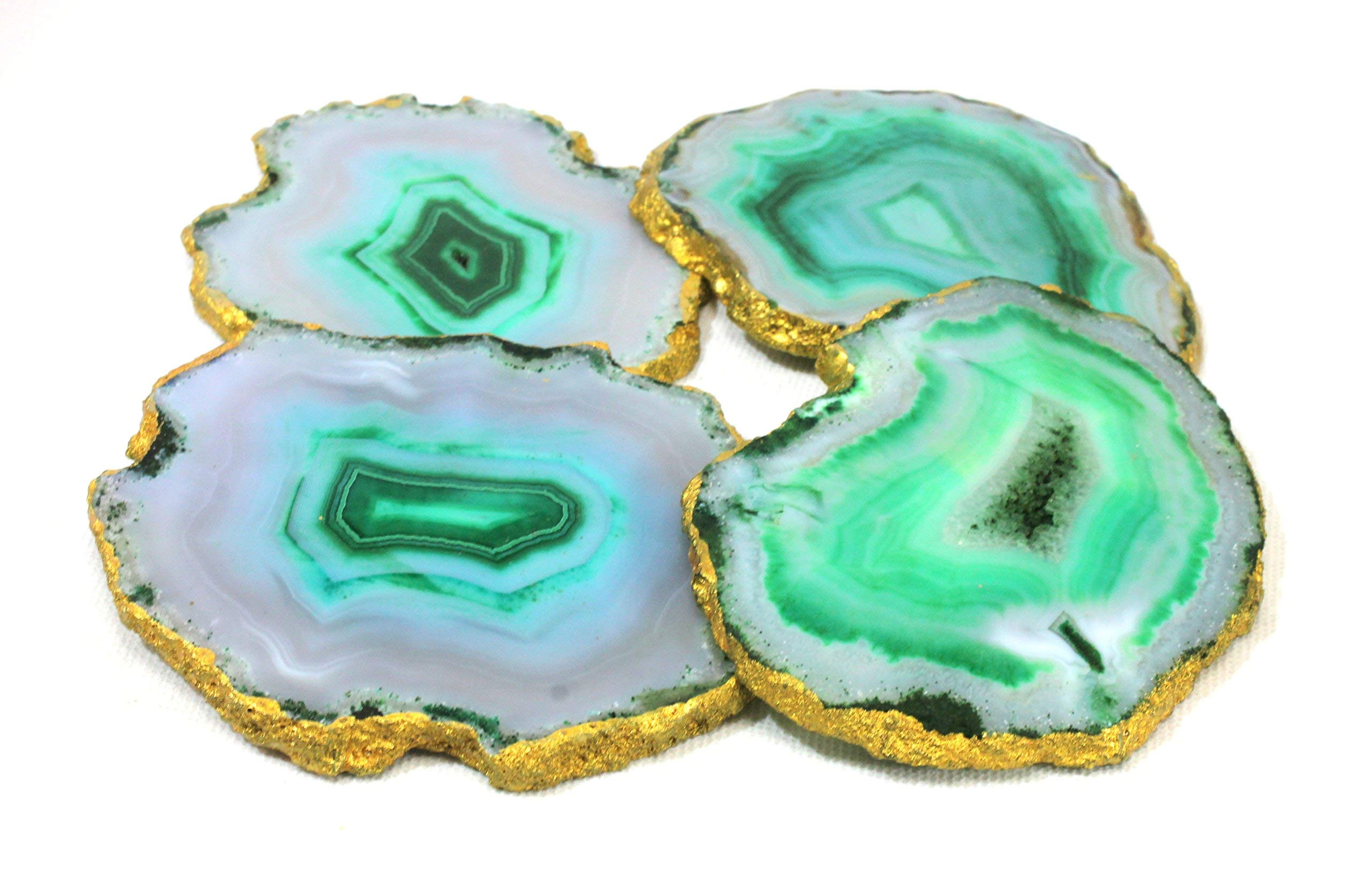Natural Grey Green Agate Coasters Set of 4 - Elegant Stone Drink Coasters for Beer, Coffee & Tea - Perfect Table Accessories for Home, Bar, Office & Restaurant Decor