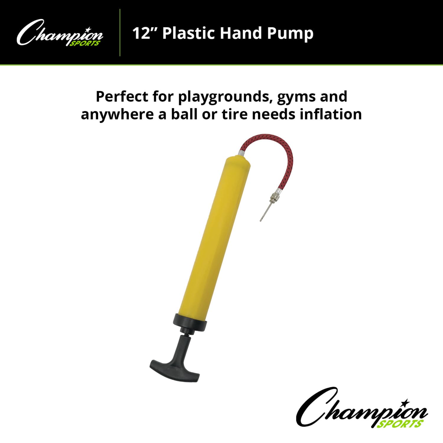 Champion Sports Dual Action Hand Air Pump - Fast Inflation for Balls, Bikes, Tires & Inflatables - Perfect for Sports, Camping & Emergency Use