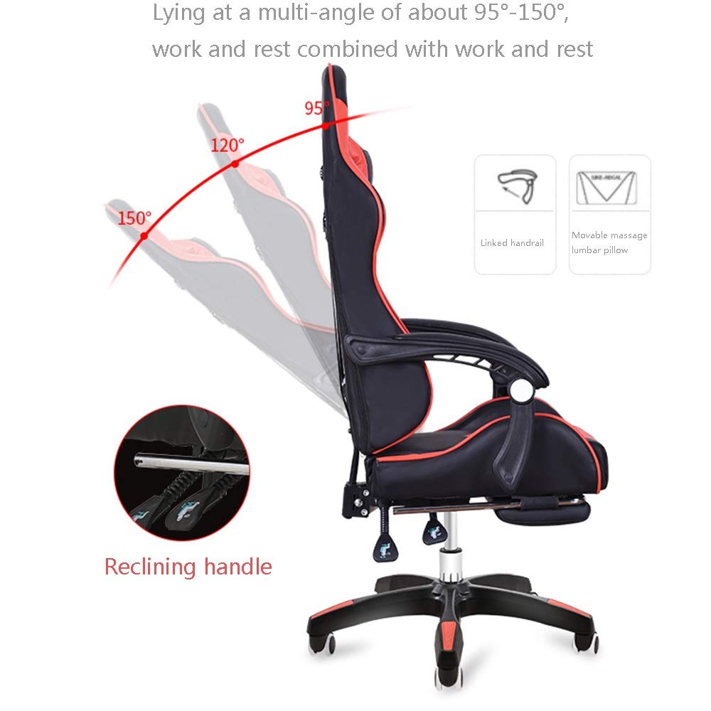 Ergonomic Reclining Office Chair with Adjustable Height, Footrest & Lumbar Support - High Back Executive Gaming Chair with Headrest & Massage Function (Pink White) - Perfect for Home Office, Gaming Setup & Workspace Comfort