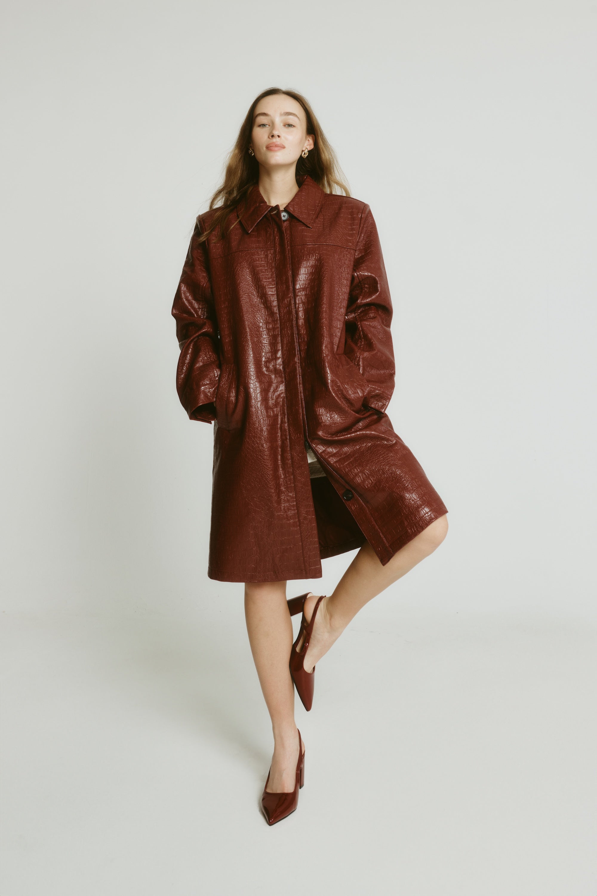 Elton Slingback Block Heels - Wine Red Patent Leather Women's Shoes for Work, Party & Special Occasions