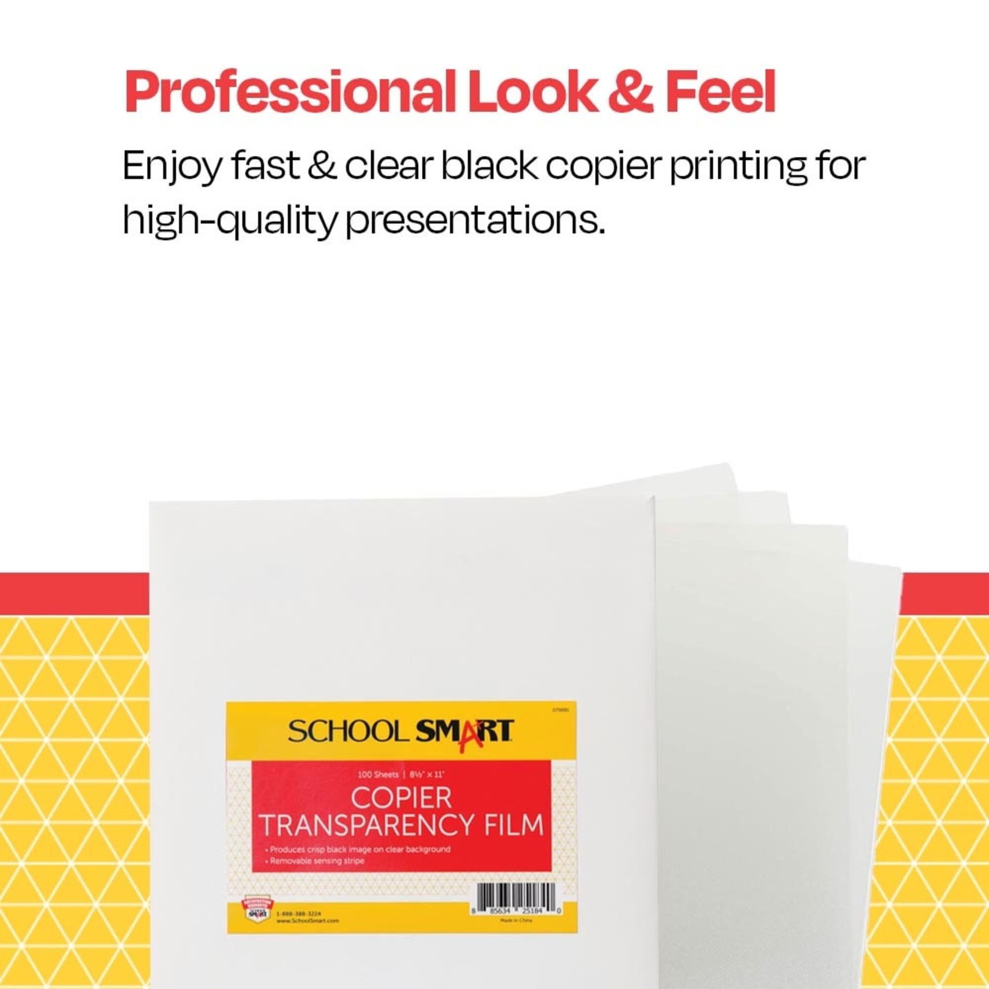 School Smart Copier Transparency Film - 8.5 x 11 Inches, 100 Sheets Pack - Ideal for Overhead Projectors, Presentations, and Classroom Activities