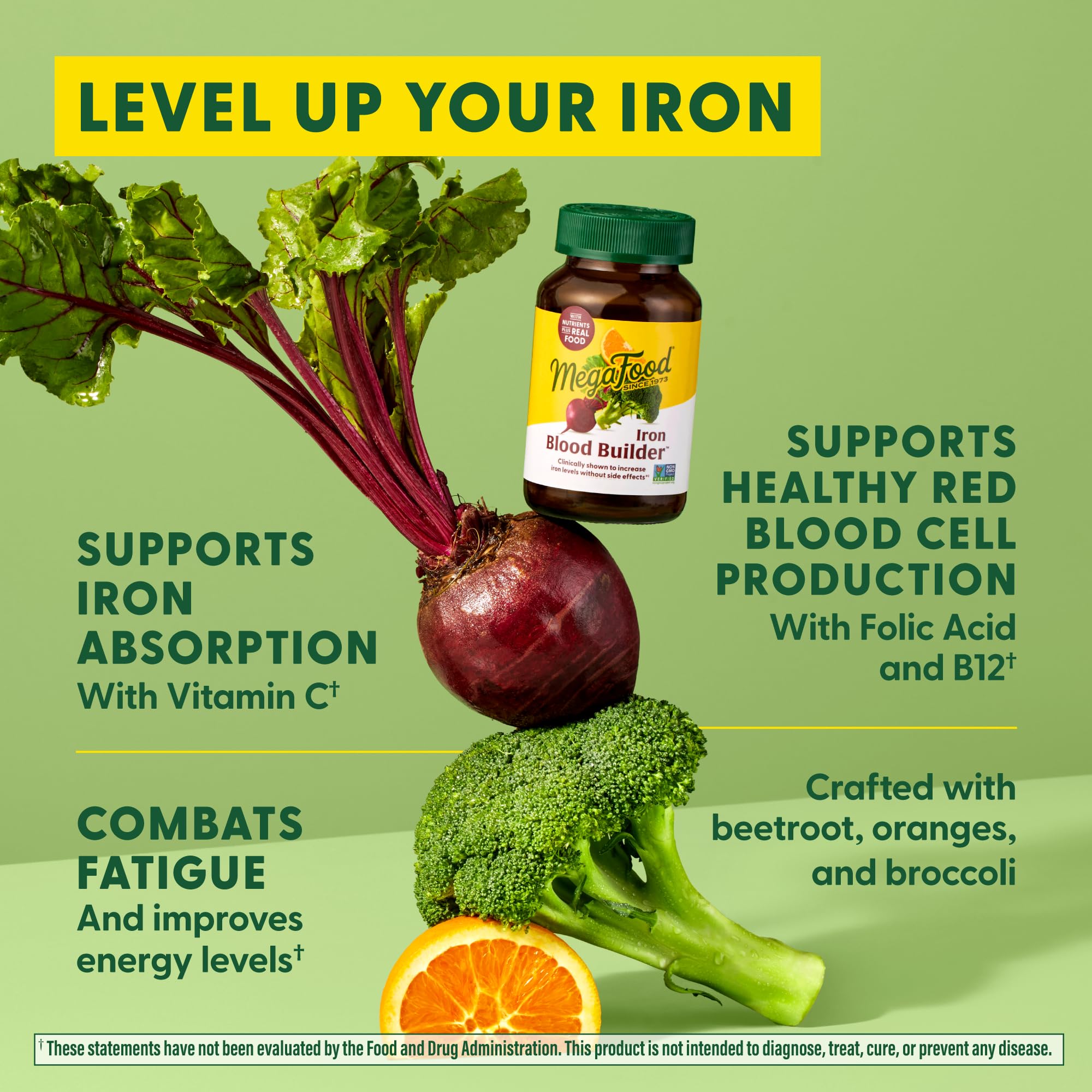 MegaFood Blood Builder Iron Supplement - Clinically Proven to Boost Iron Levels Without Side Effects - Vegan Iron Pills with Vitamin C, B12 & Folic Acid - 30 Tablets - Ideal for Women's Health, Energy Support & Anemia Relief