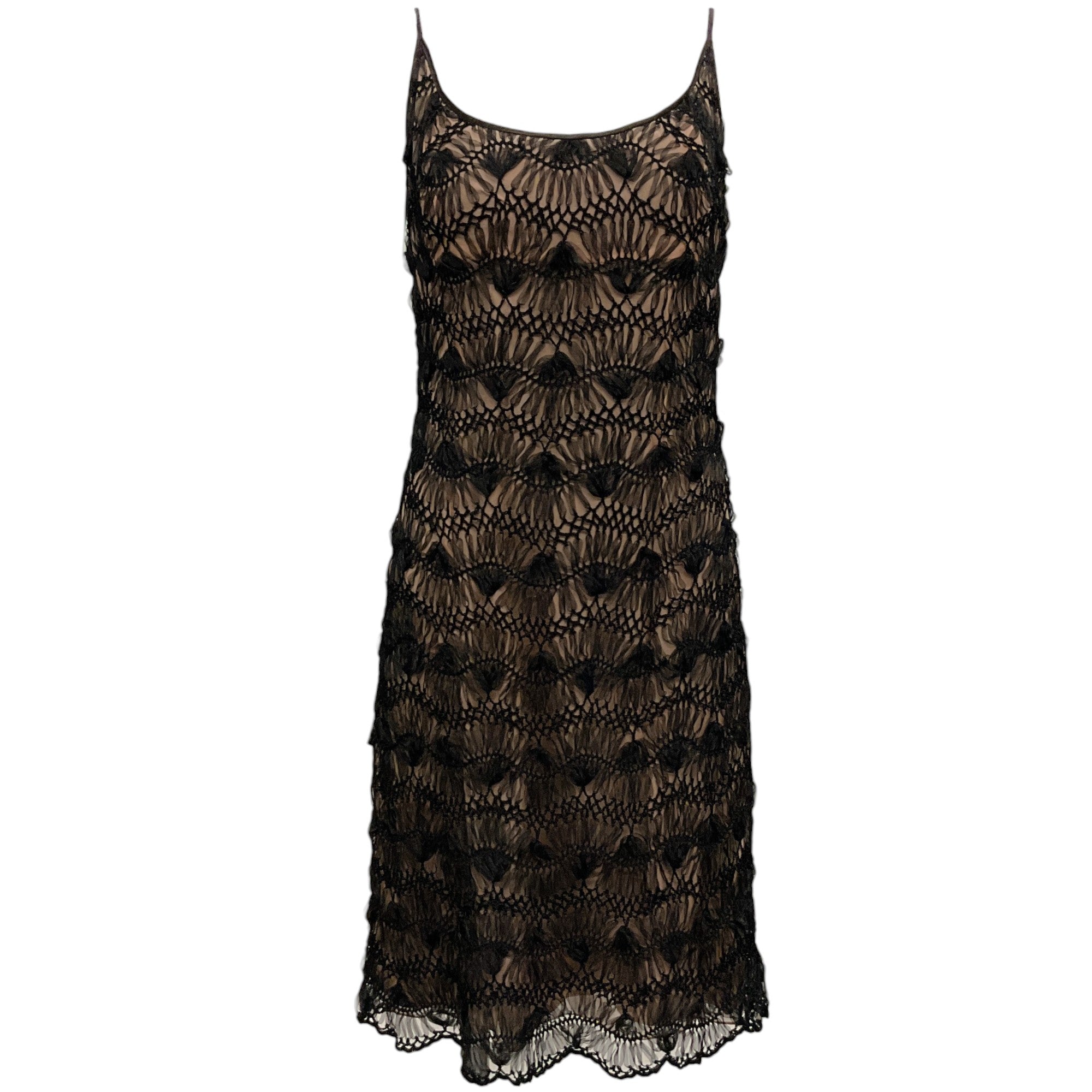 Carmen Marc Valvo Black & Nude Crochet Lace Dress for Women - Elegant Evening Gown for Cocktail Parties, Weddings & Special Occasions