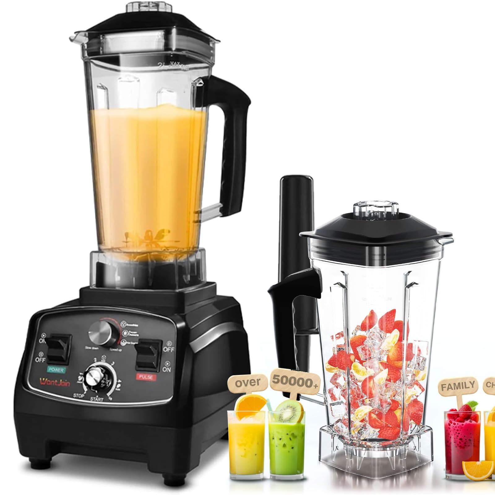 WantJoin 1800W High-Power Professional Blender with 2200ml BPA-Free Pitcher - Commercial & Home Countertop Blender for Smoothies, Ice Crushing, Frozen Desserts - Perfect for Restaurants, Juice Bars & Healthy Kitchen Use