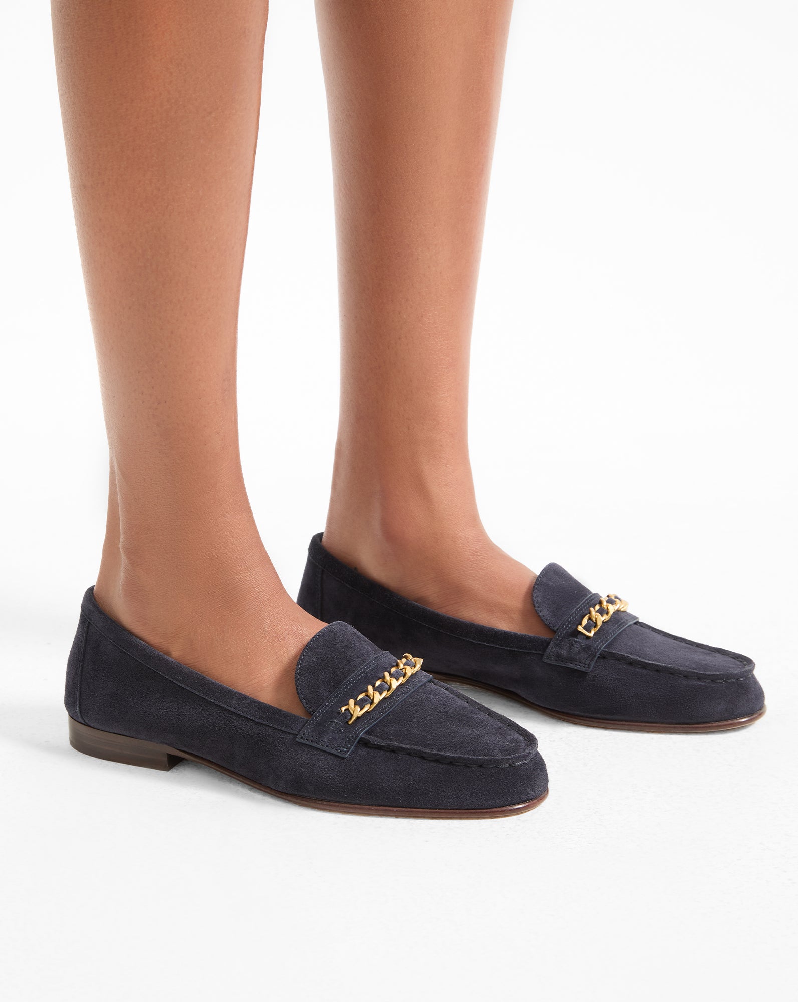 Penny Suede Chain Link Loafers for Women - Comfortable Slip-On Shoes for Casual Wear & Office Outfits