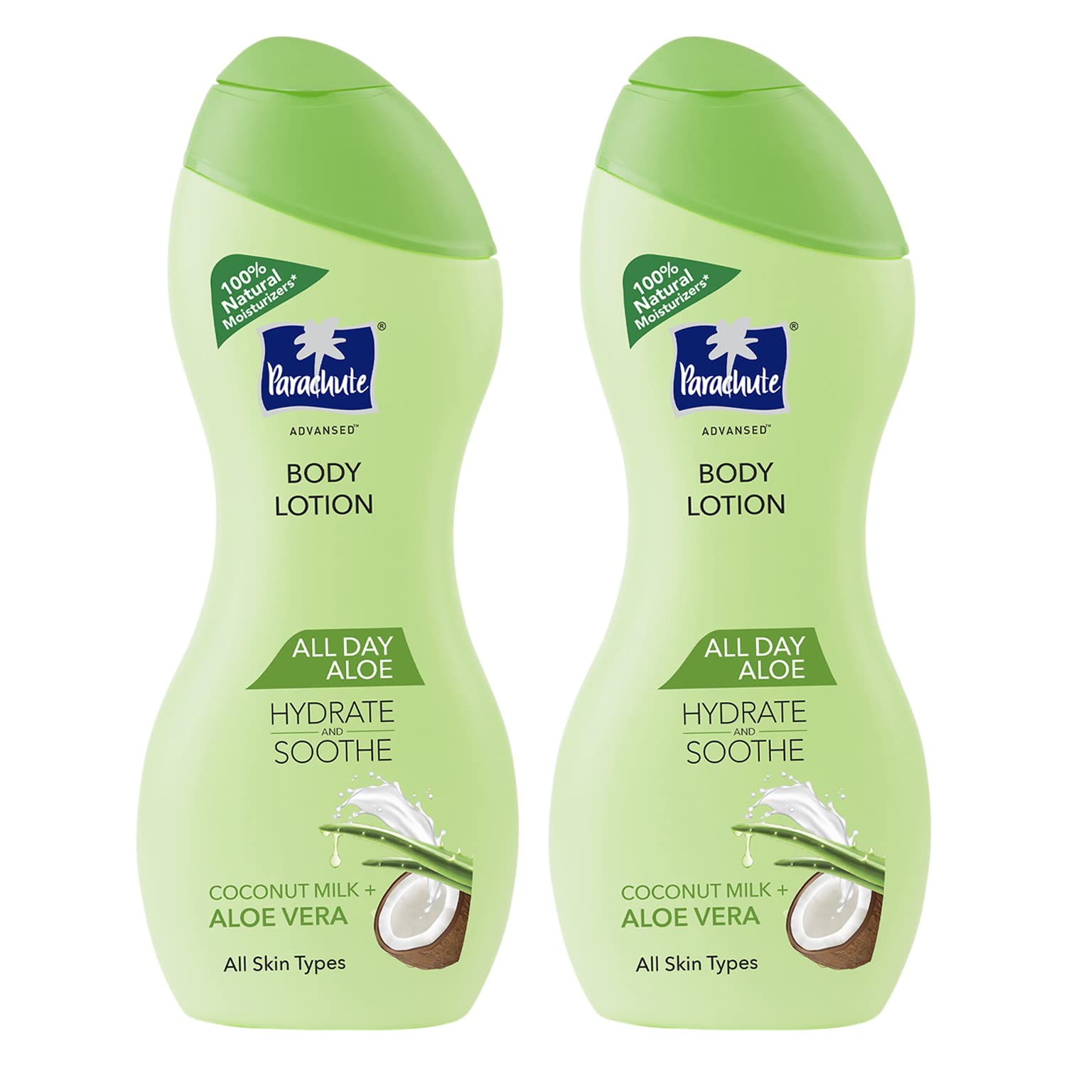 Parachute Advanced All Day Aloe Body Lotion with Coconut Milk & Aloe Vera - 100% Natural Moisturizer for Dry Skin - Hydrating & Nourishing - 250ml (Pack of 2) - Perfect for Daily Use, After Shower & Spa Days