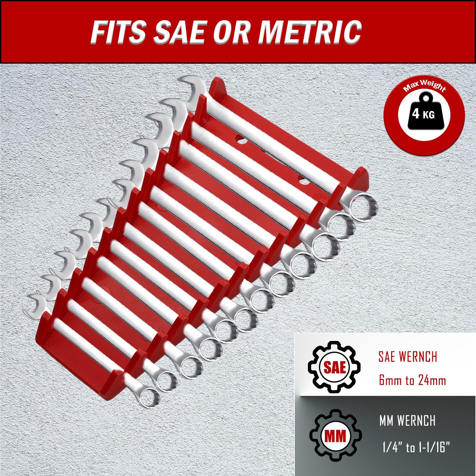 **Magnetic Wrench Organizer Set - 2-Piece Red & Black Tool Holder for Wrenches & Sockets | Heavy-Duty Workshop & Garage Storage Solution**