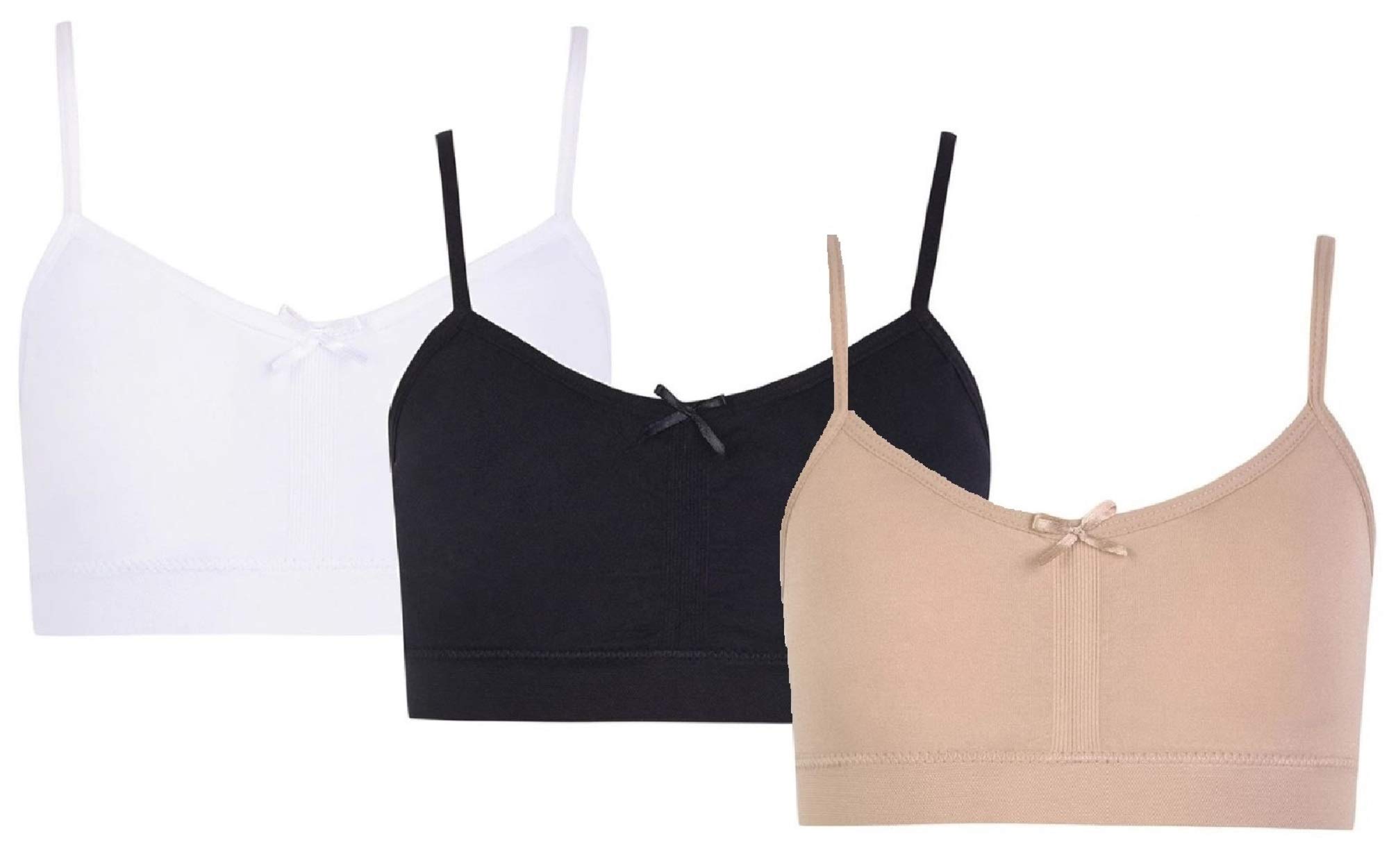 I&S Girls Seamless Cami Crop Top Training Bras - Adjustable Straps with Removable Padding - 3 Pack Value Set for Sports, Yoga & Everyday Wear