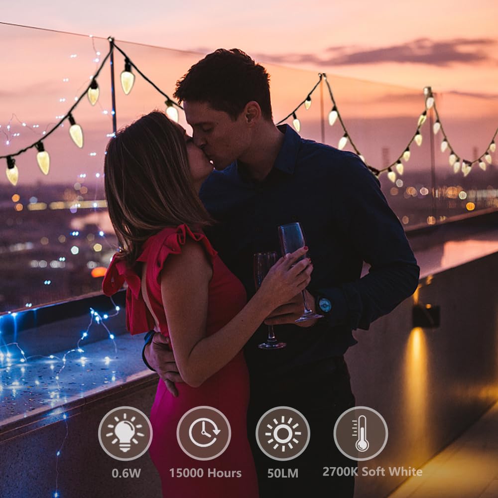 25 Pack Shatterproof C9 LED Christmas Lights Bulbs - Waterproof Outdoor String Lights Replacement, E17 Base, 0.7W (7W Equivalent), 2700K Warm White, 40LM - Perfect for Holiday Decorations, Porch Lighting, and Christmas Tree Illumination