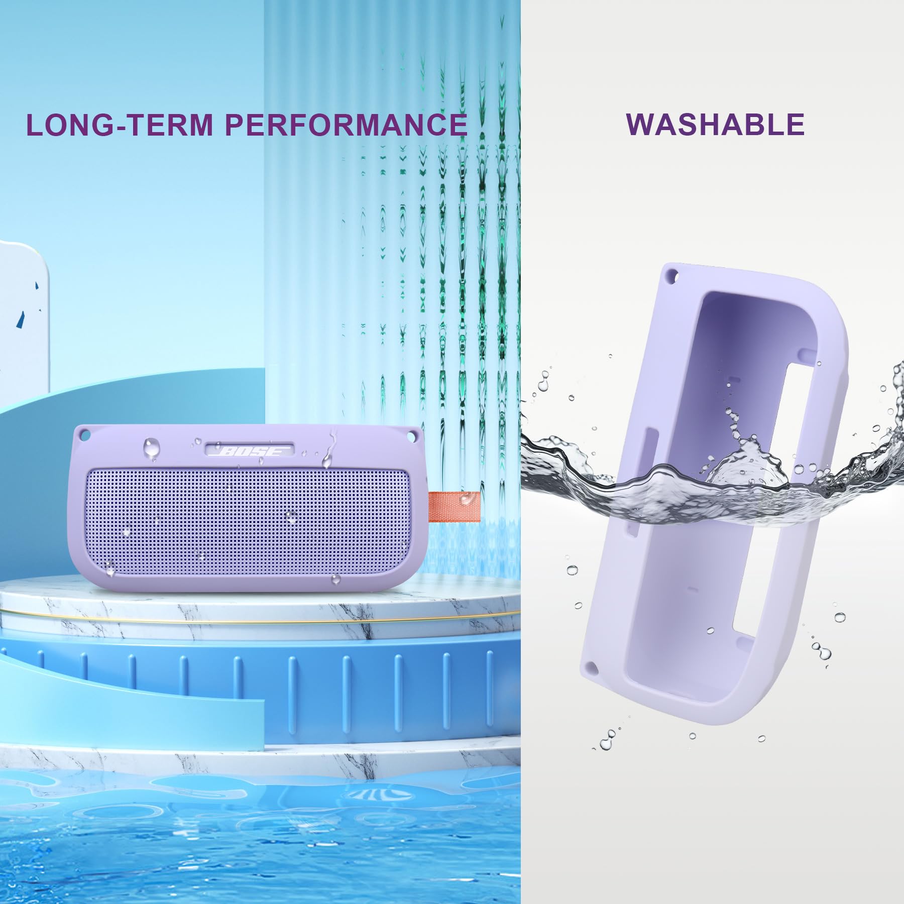 Bovke Soft Silicone Protective Case for Bose SoundLink Flex Bluetooth Speaker - Shockproof Cover with Non-Slip Grip, Perfect for Outdoor Travel, Beach, Pool & Gym Use (Purple)