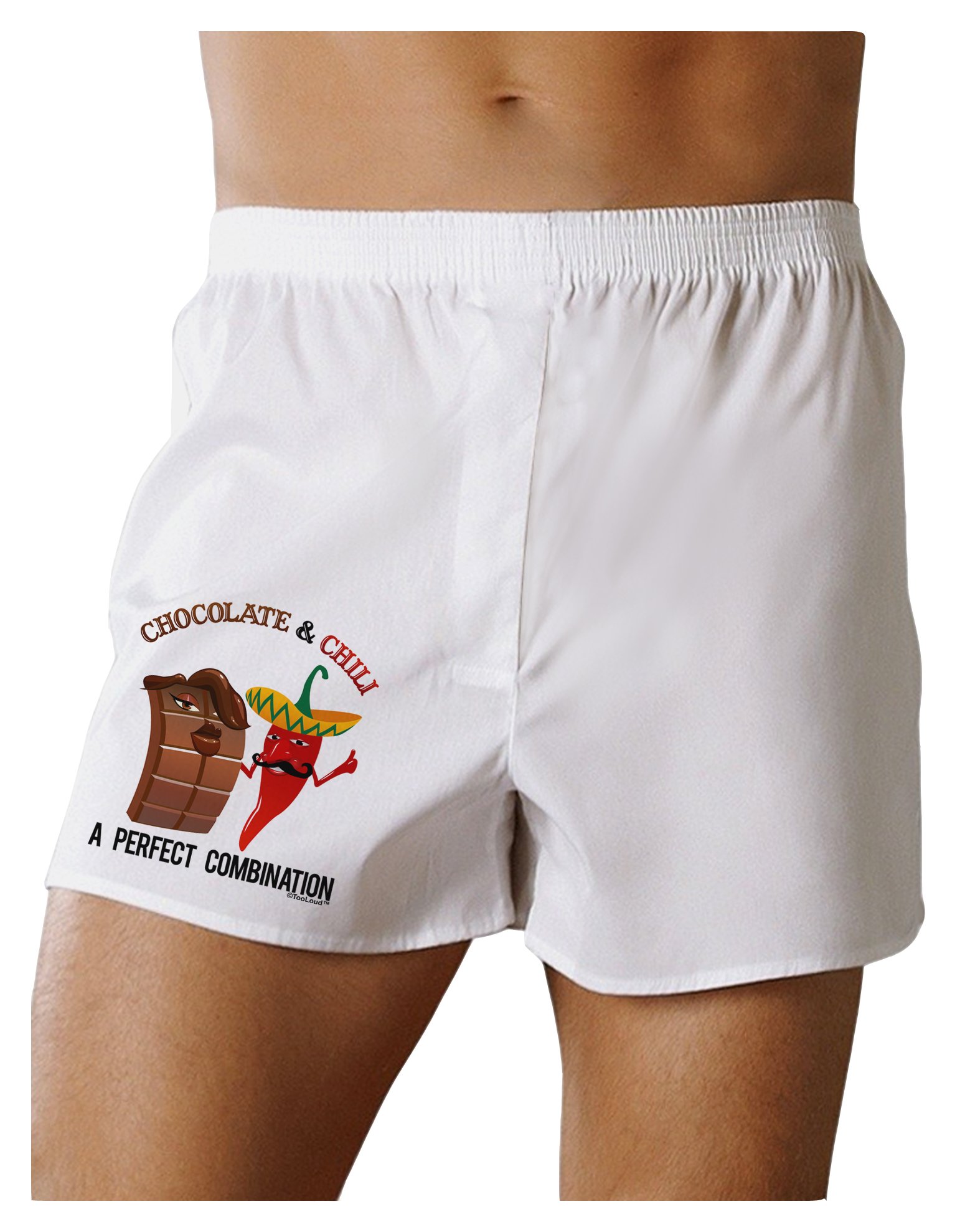 TooLoud Chocolate and Chili Boxer Shorts for Men - Spicy & Sweet Print Underwear - Comfortable Cotton Boxers for Casual Wear, Lounge, and Gifts