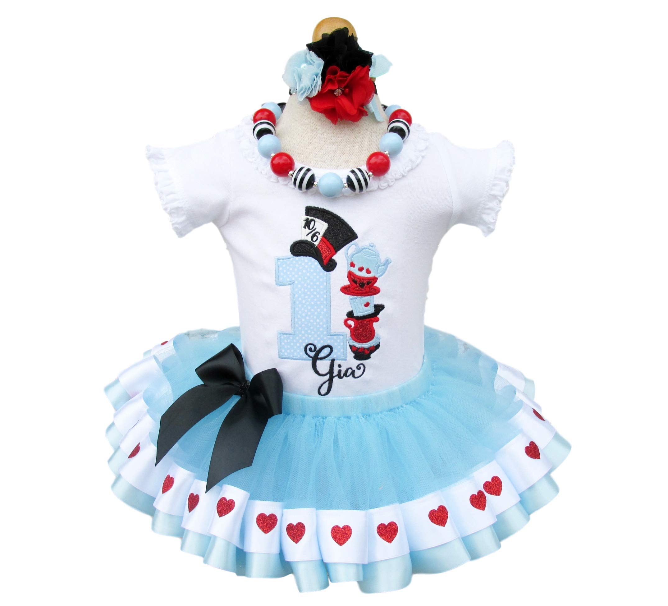 Personalized Alice in Wonderland Birthday Ribbon Trim Tutu Outfit for Girls - Perfect for Costume Parties, Photo Shoots & Themed Celebrations