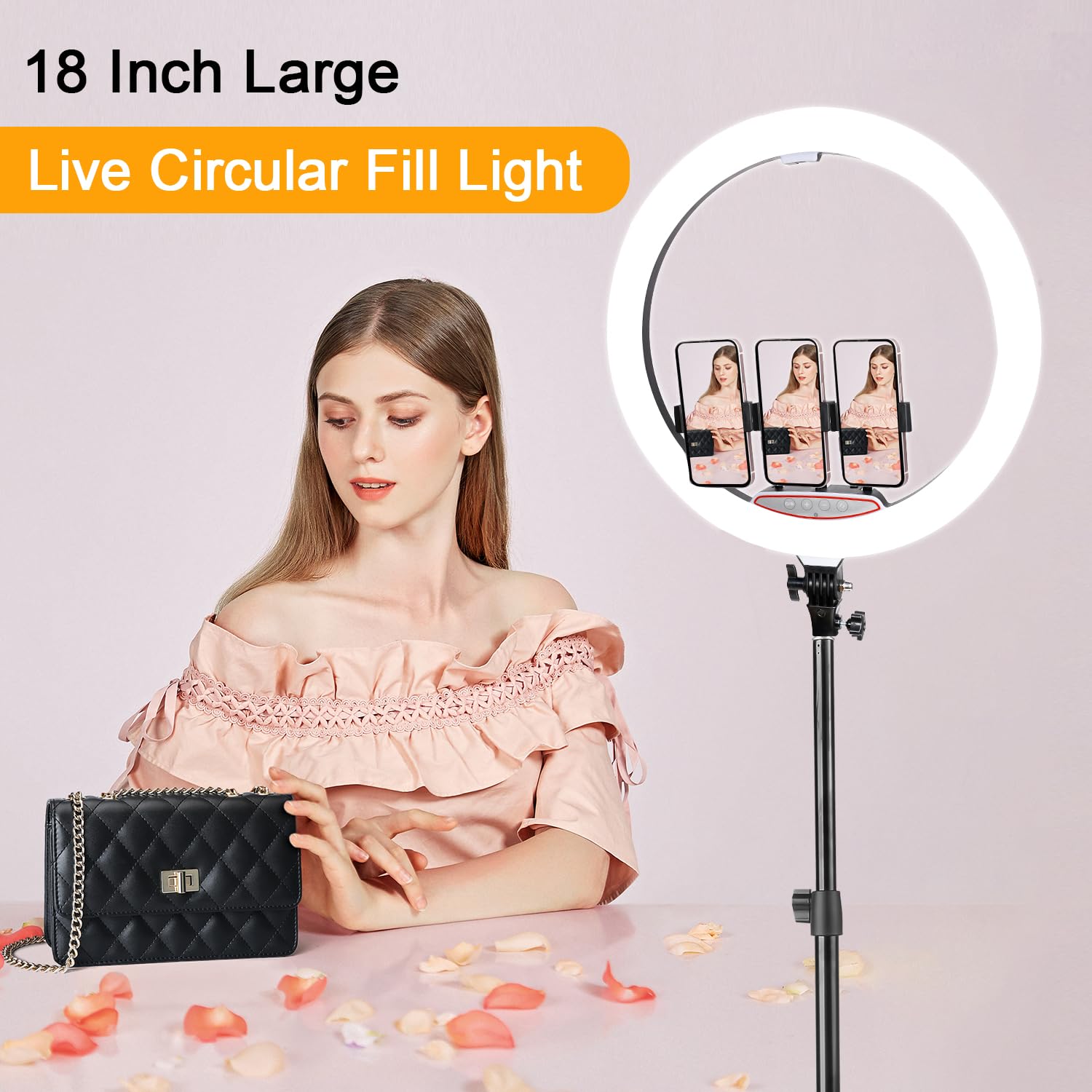 18 Inch Ring Light with Tripod Stand - Dimmable 58W 5500K LED Circle Light for TikTok, Live Streaming, Makeup, YouTube - Includes Carrying Bag & Compatible with Camera and Phone - Perfect for Content Creation, Beauty Tutorials, and Professional Photography