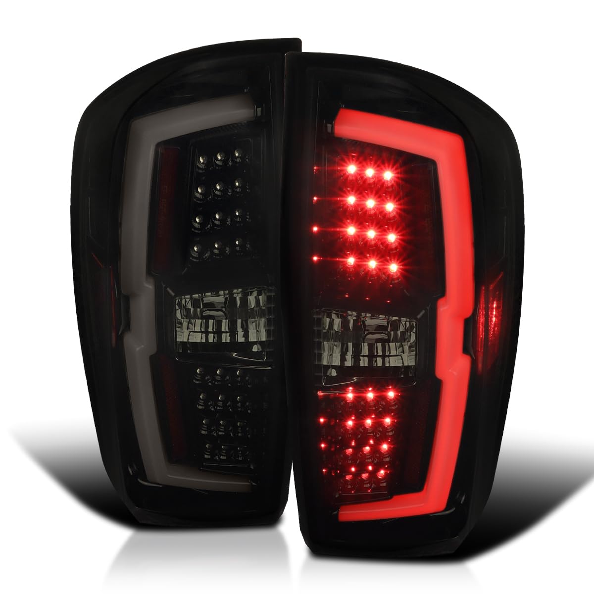 Spec-D Tuning Glossy Black Smoke LED Tail Lights with White LED Light Bar - Compatible with 2016-2022 Toyota Tacoma (Left + Right Pair) - Upgrade Your Truck's Style & Safety for Night Driving & Off-Road Adventures