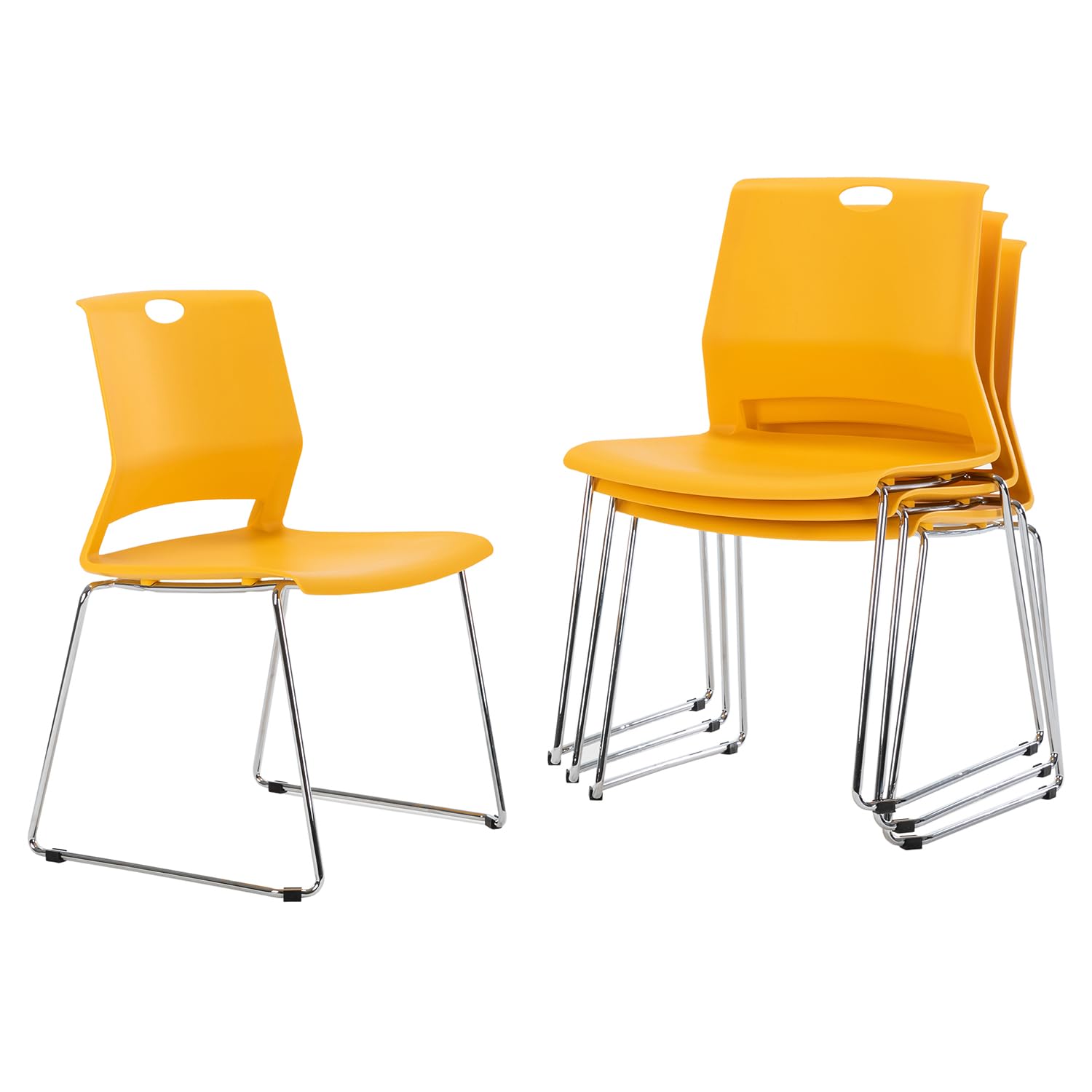FULONG 4-Pack Stacking Chairs - Heavy Duty Stackable Metal Frame Waiting Room Chairs, Armless Reception Chairs for Office, School, Home, Restaurant (Yellow) - Perfect for Space-Saving Seating in Classrooms, Events & Compact Areas