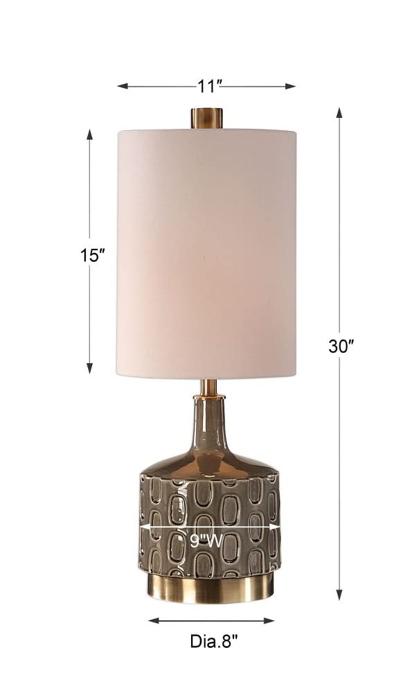 Modern 1-Light Gray Ceramic Table Lamp with White Linen Drum Shade - 3-Way Switch for Bedroom, Living Room & Office Lighting