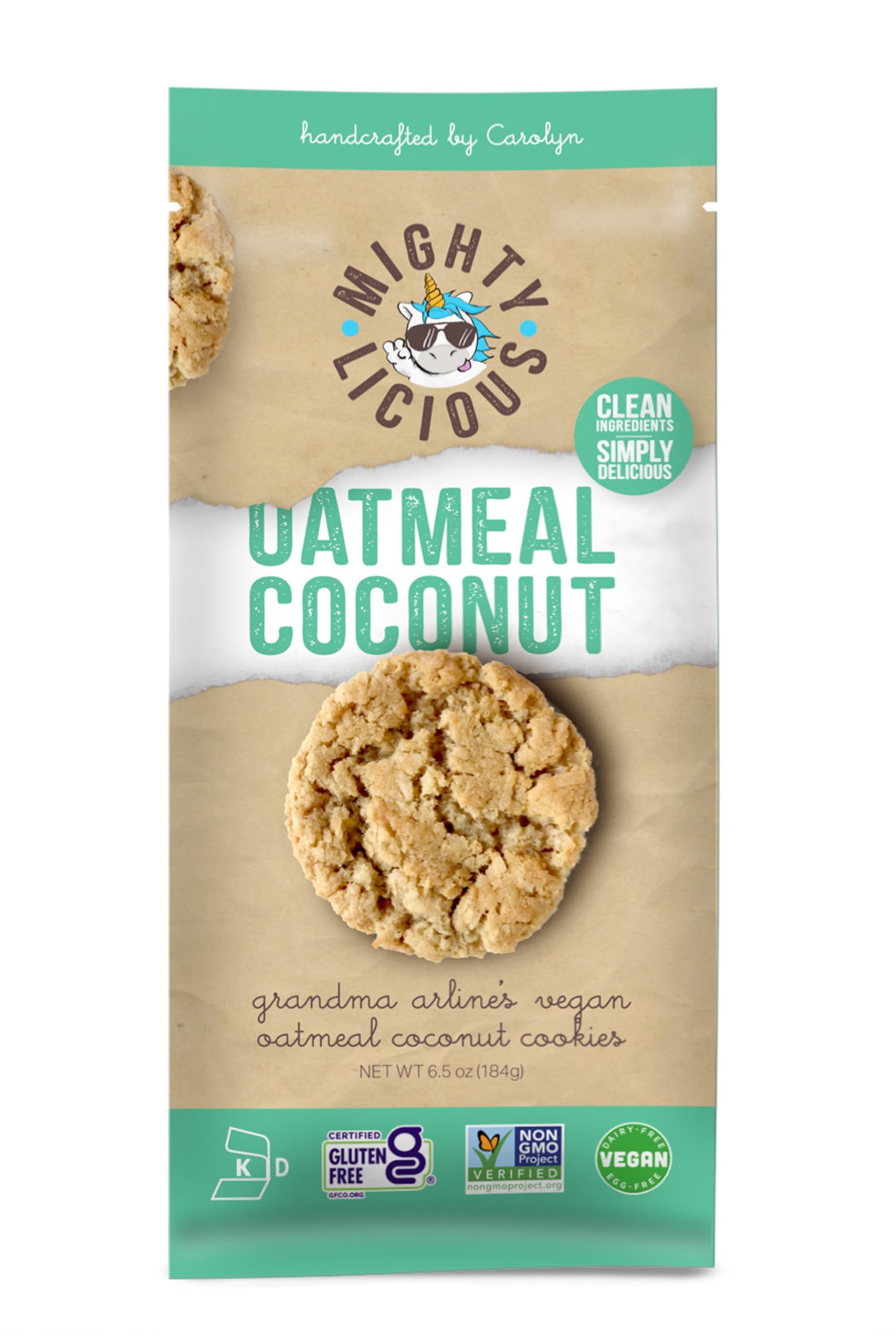 Mightylicious Oatmeal Coconut Cookies 6.5 oz (Pack of 6) - Gluten Free, Vegan Snacks for Breakfast, Office & Gift Baskets