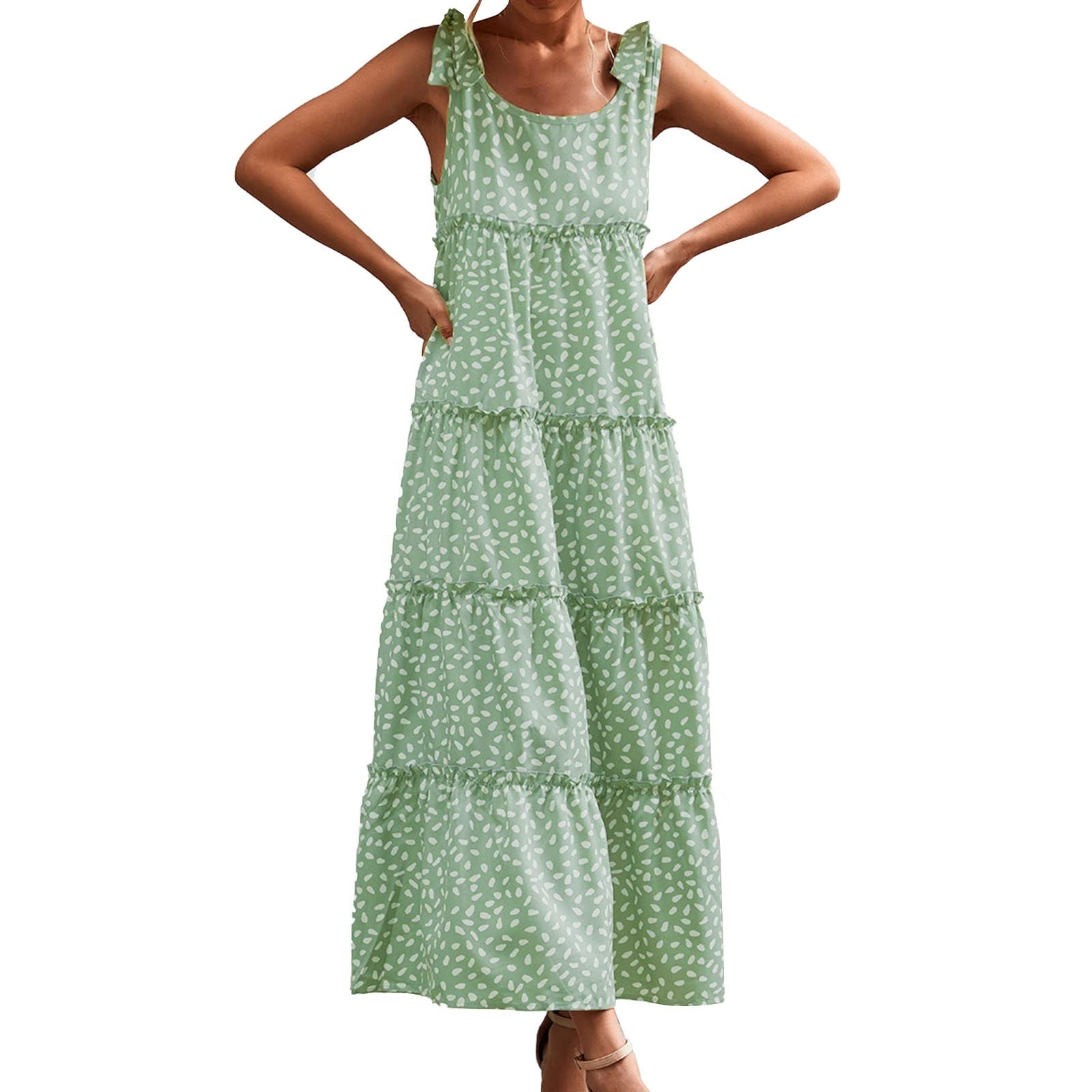Women's Sleeveless Summer Dress with Adjustable Straps - Loose Pleated Maxi Beach Dress for Casual Wear, Vacations & Happy Outings
