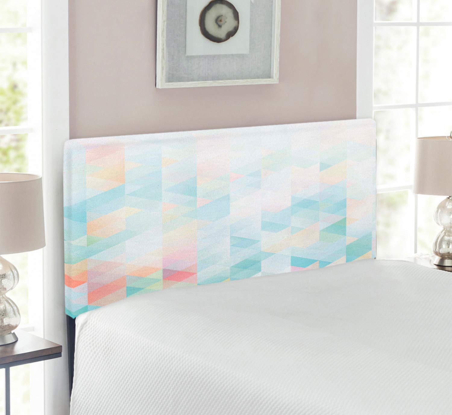 Ambesonne Abstract Upholstered Headboard - Geometric Futuristic Design with Triangular Fractal Mosaic Pattern, Memory Foam Decorative Metal Bed Headboard for Twin Size Beds, Multicolor - Perfect for Modern Bedroom Decor & Guest Room Styling
