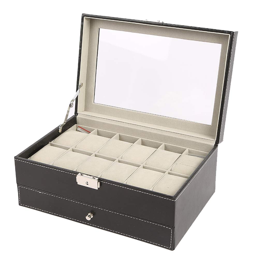 12 Grid Watch Box - Jewelry Storage with Pillows for Watches & Rings