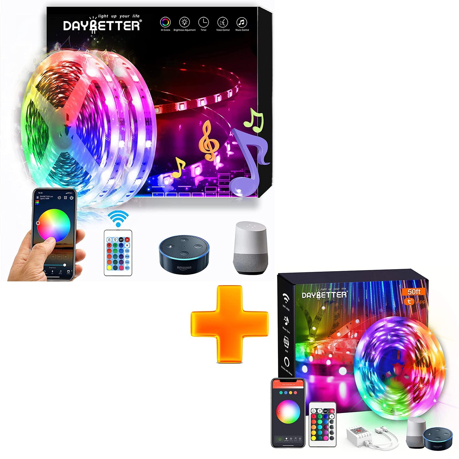 DAYBETTER Smart WiFi LED Strip Lights 50ft & 100ft (2 Rolls) - Color Changing RGB Lights with App Control for Bedroom, Party, Gaming Setup & Home Decoration
