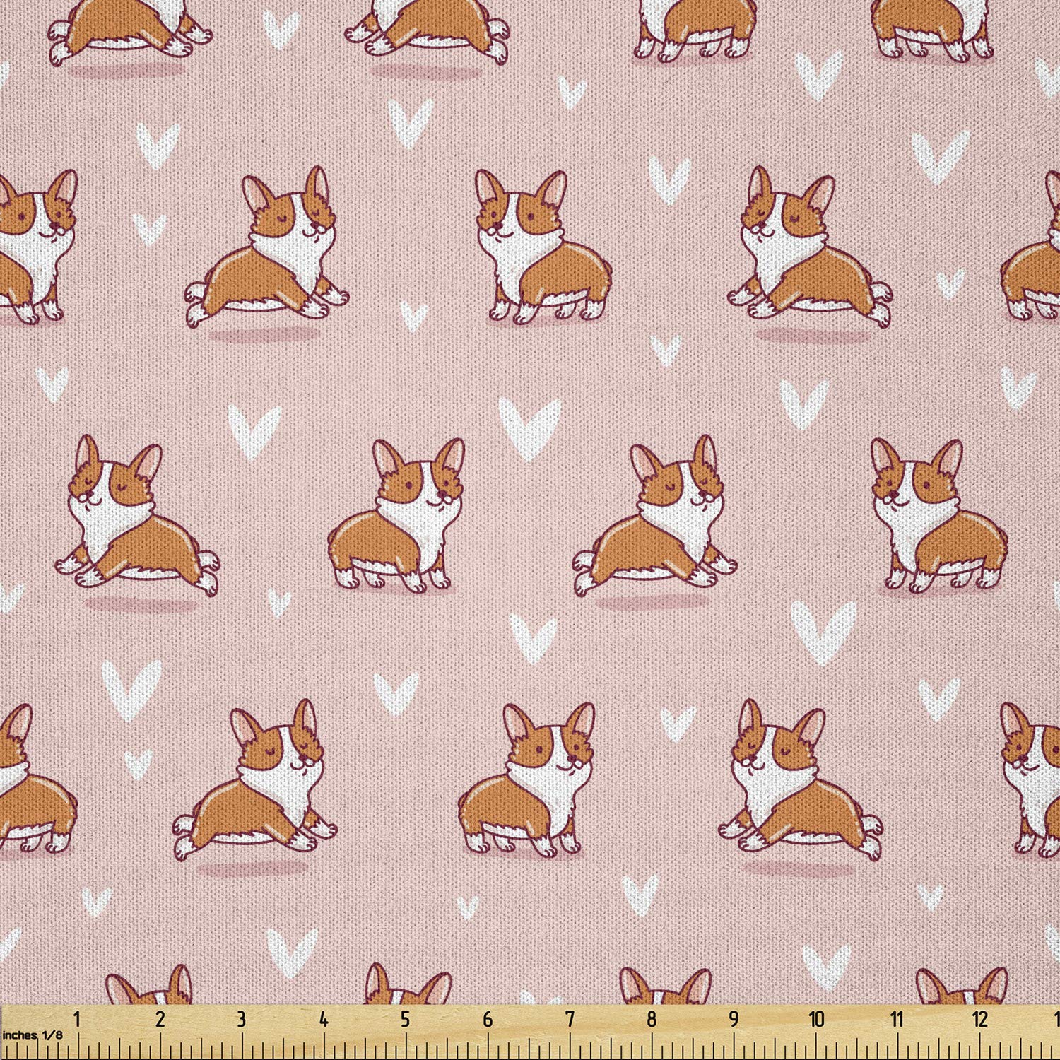 Ambesonne Dog Lover Fabric - Cute Cartoon Corgi Print Microfiber Textile for DIY Crafts, Sewing & Home Decor (10 Yards, White & Orange) - Perfect for Pillows, Quilts & Pet Accessories