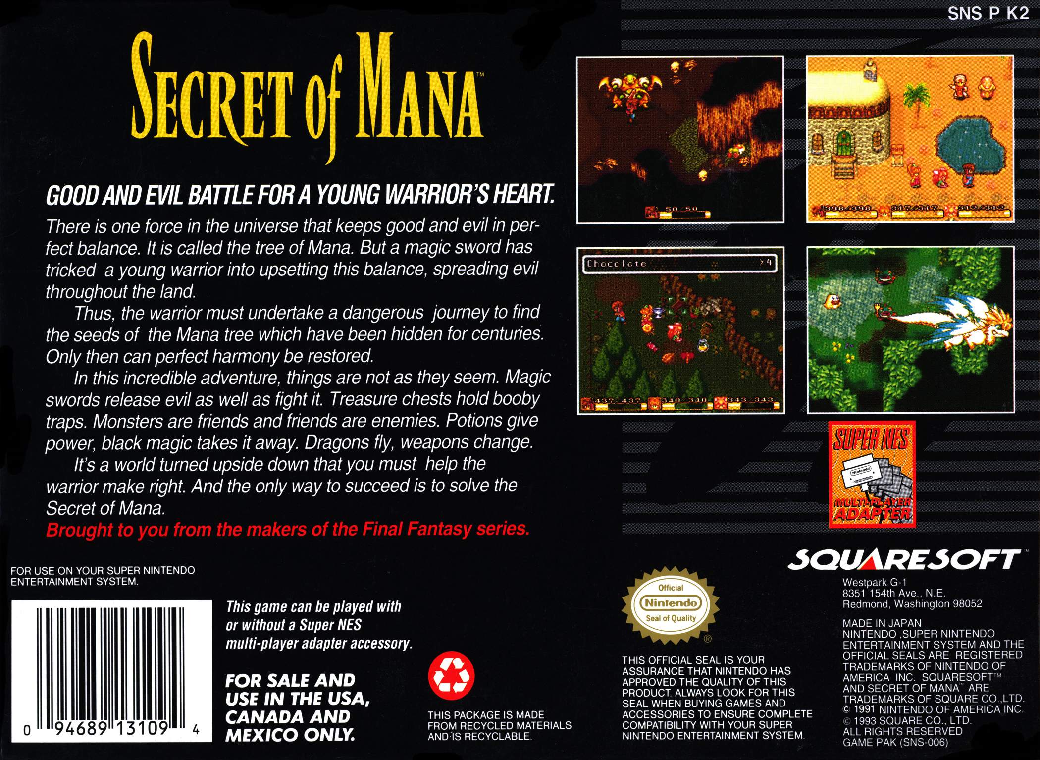 Used Secret of Mana SNES Video Game - Classic Retro RPG Adventure for Nintendo Super Nintendo Entertainment System | Perfect for Collectors & Nostalgic Gamers